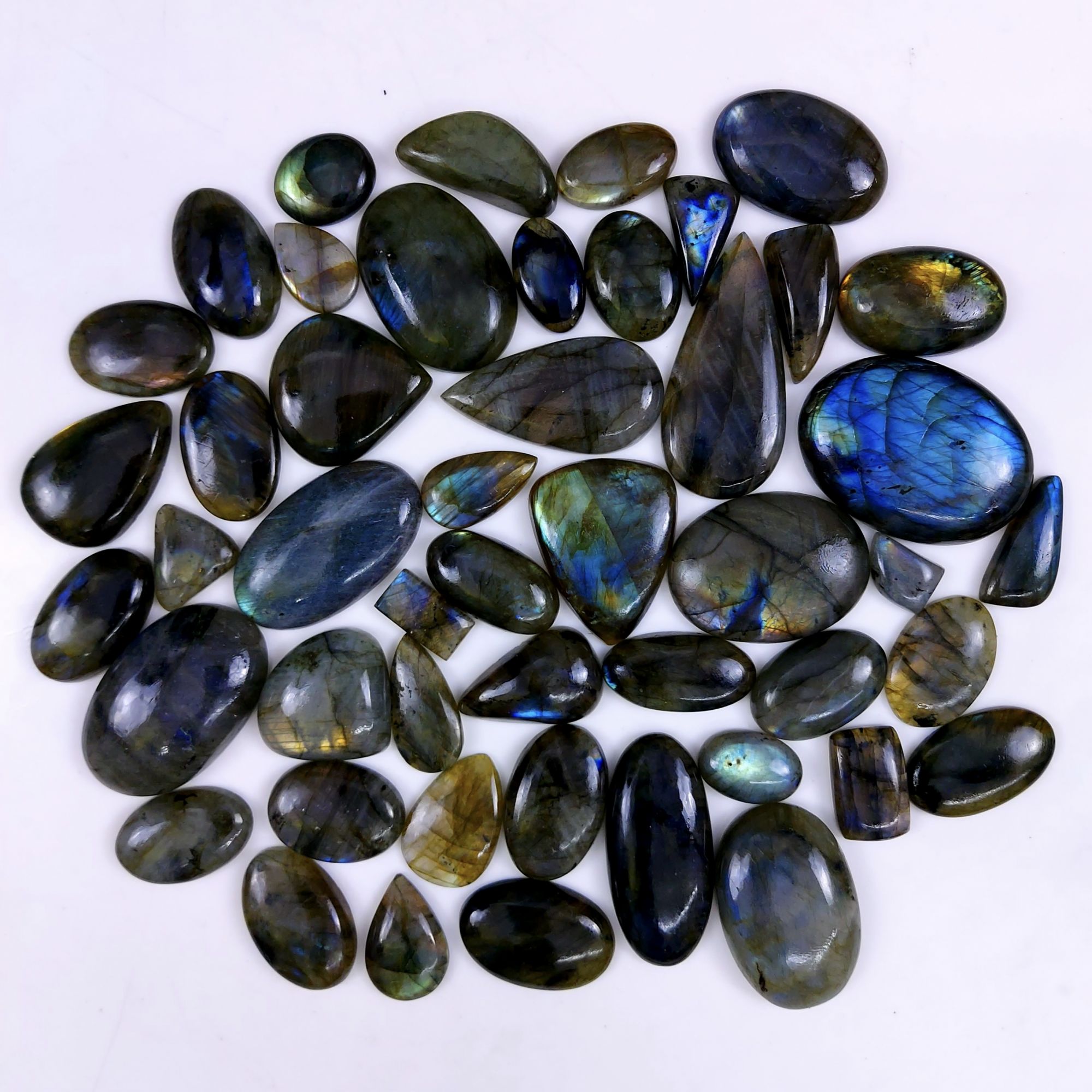 48pc 1735Cts Labradorite Cabochon Multifire Healing Crystal For Jewelry Supplies, Labradorite Necklace Handmade Wire Wrapped Gemstone Pendant 50x25 14x12mm#6295