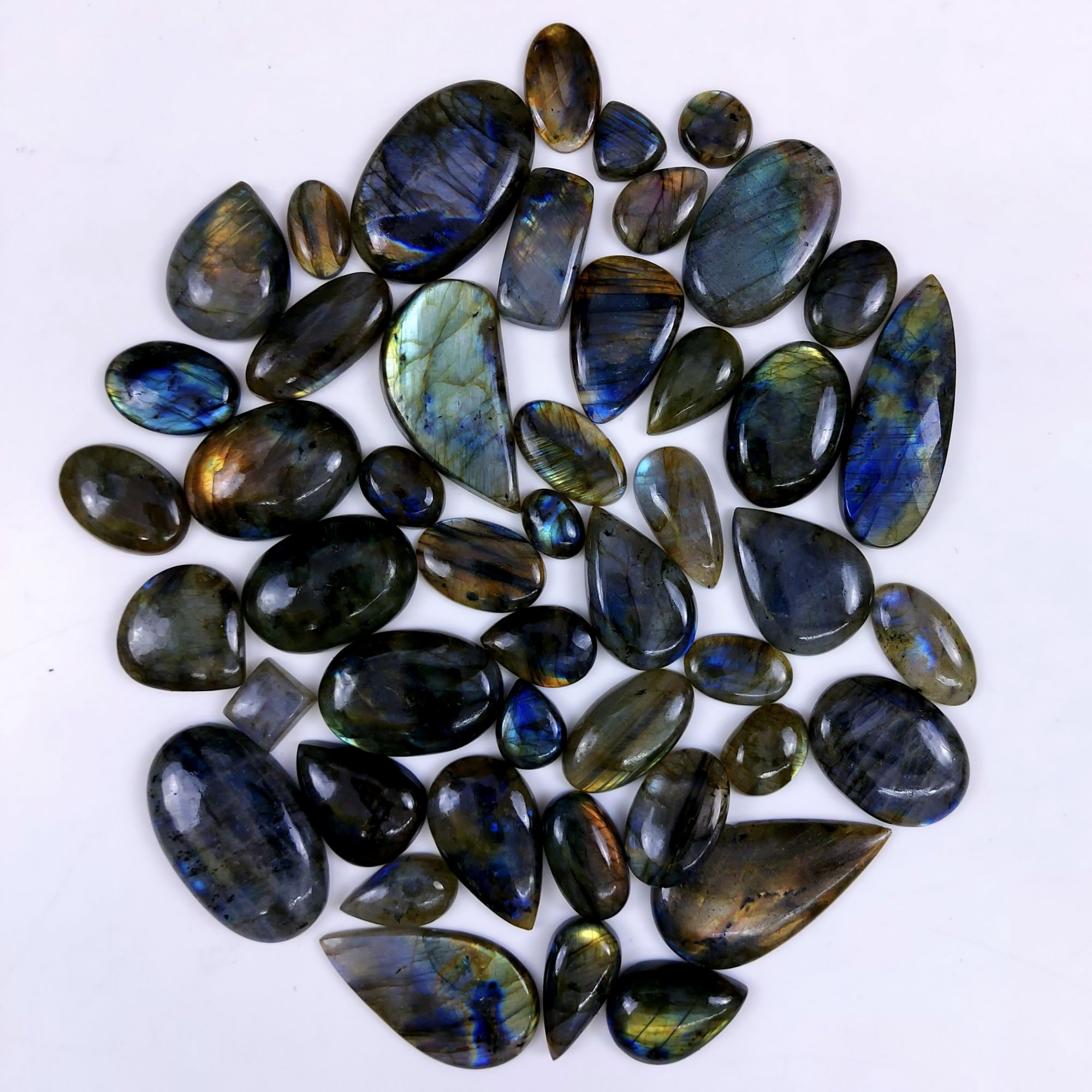 47pc 1595Cts Labradorite Cabochon Multifire Healing Crystal For Jewelry Supplies, Labradorite Necklace Handmade Wire Wrapped Gemstone Pendant 55x20 18x14 mm#6299