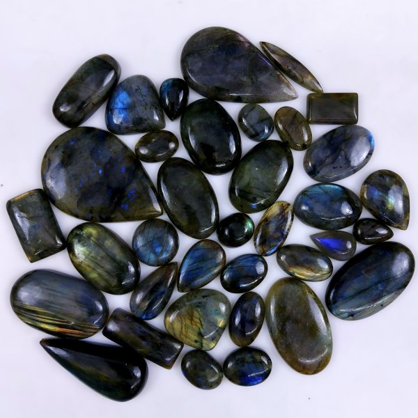 36pc 1512Cts Labradorite Cabochon Multifire Healing Crystal For Jewelry Supplies, Labradorite Necklace Handmade Wire Wrapped Gemstone Pendant 60x34 20x12 mm#6300