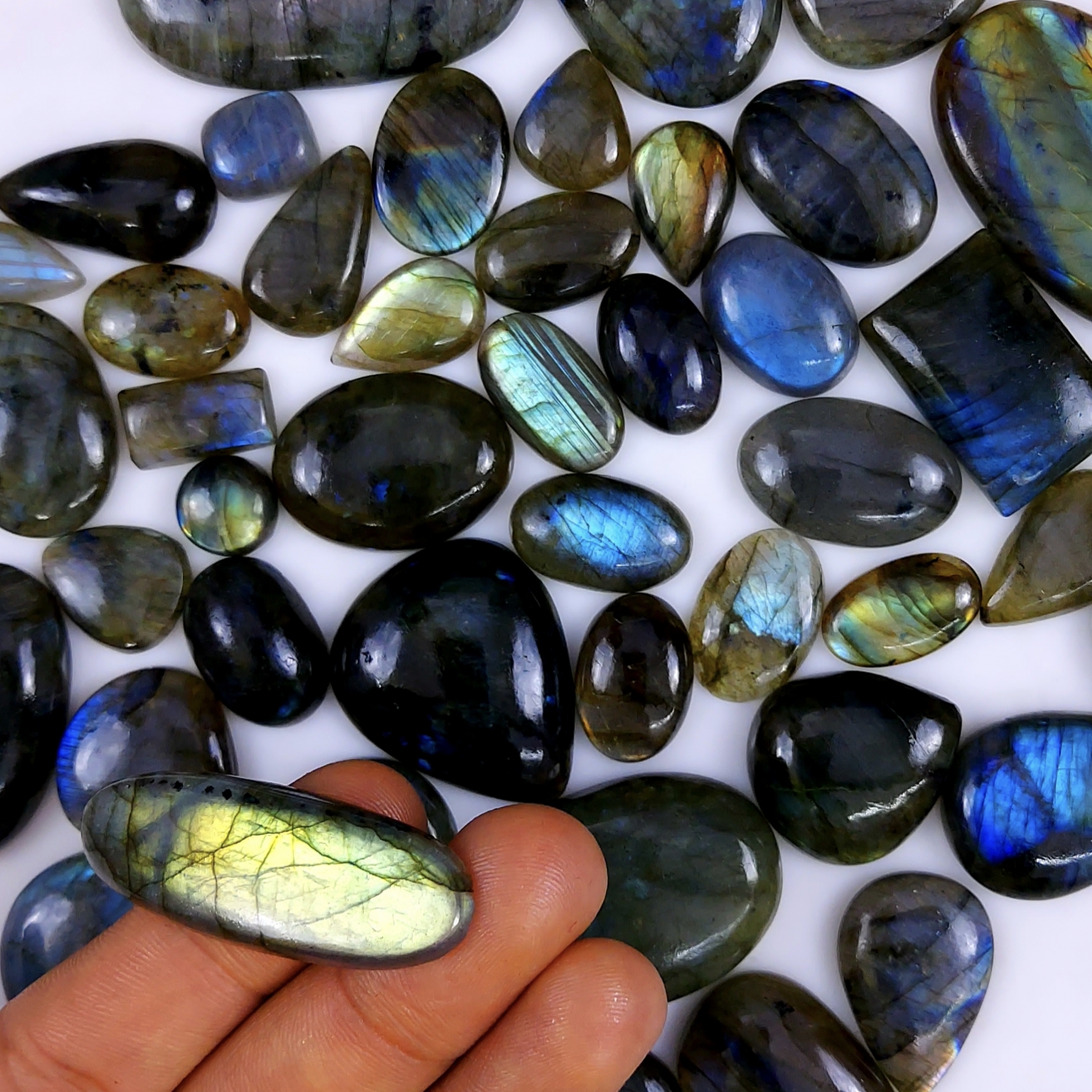 47pc 1453Cts Labradorite Cabochon Multifire Healing Crystal For Jewelry Supplies, Labradorite Necklace Handmade Wire Wrapped Gemstone Pendant 50x30 12x12mm#6302