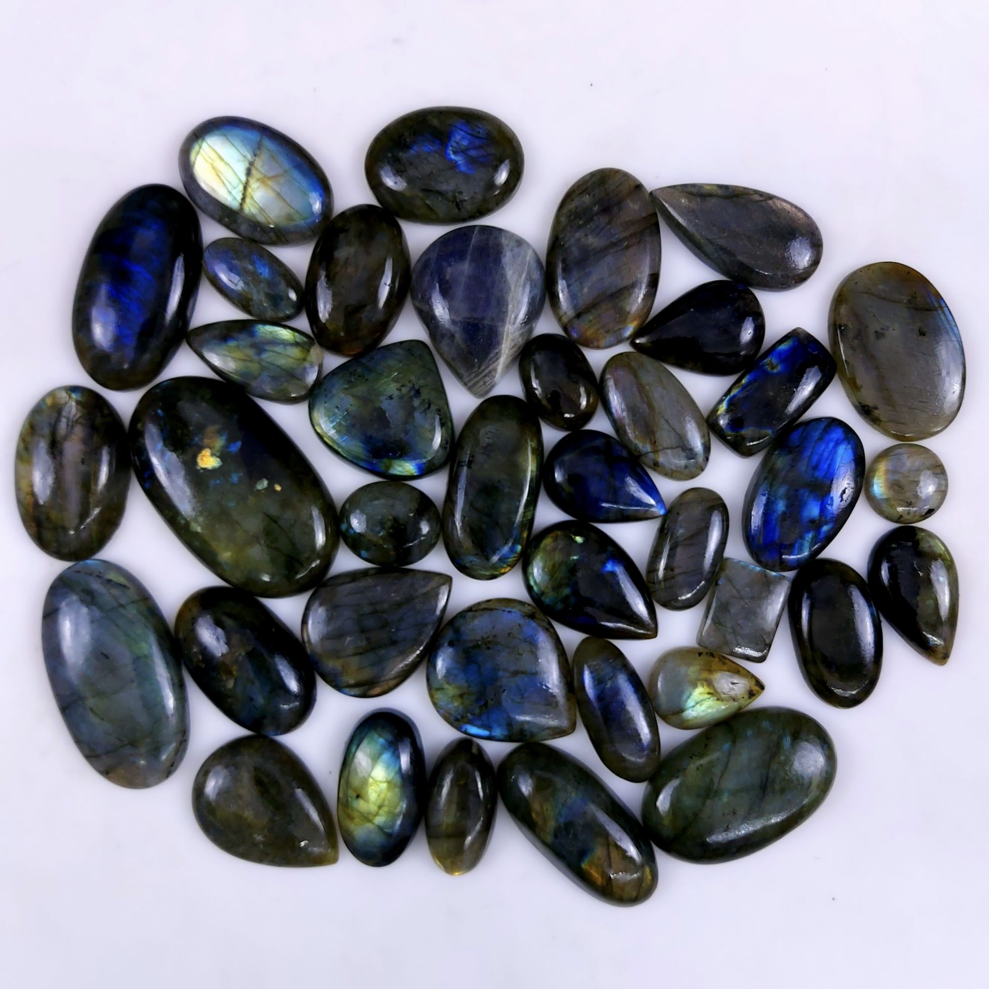 38pc 1532Cts Labradorite Cabochon Multifire Healing Crystal For Jewelry Supplies, Labradorite Necklace Handmade Wire Wrapped Gemstone Pendant 50x30 20x15mm#6304