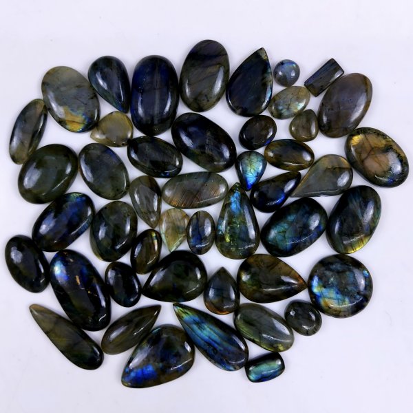 46pc 1476Cts Labradorite Cabochon Multifire Healing Crystal For Jewelry Supplies, Labradorite Necklace Handmade Wire Wrapped Gemstone Pendant 42x22 13x13mm#6305