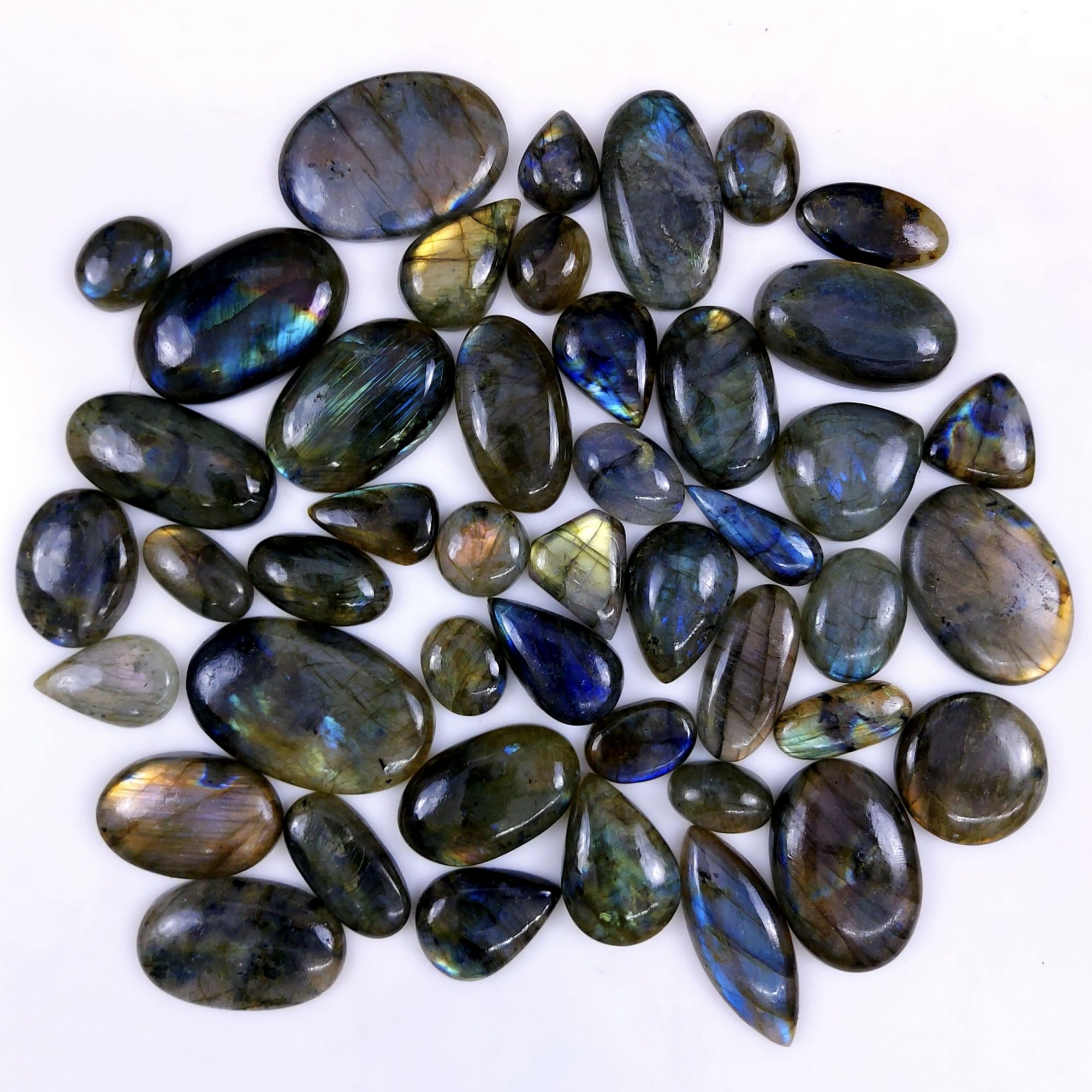 45pc 1596Cts Labradorite Cabochon Multifire Healing Crystal For Jewelry Supplies, Labradorite Necklace Handmade Wire Wrapped Gemstone Pendant 40x27 12x9mm#6306