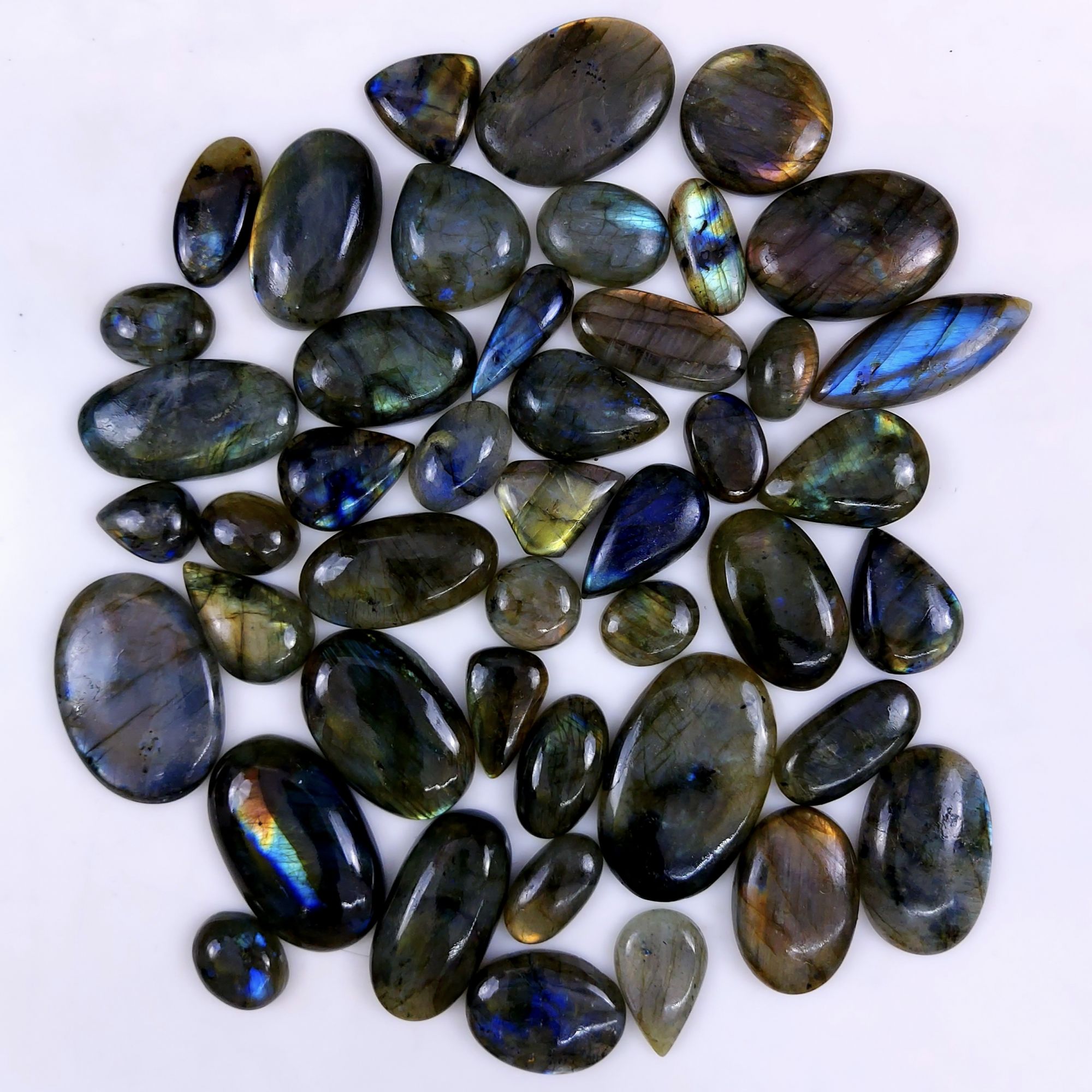 45pc 1596Cts Labradorite Cabochon Multifire Healing Crystal For Jewelry Supplies, Labradorite Necklace Handmade Wire Wrapped Gemstone Pendant 40x27 12x9mm#6306