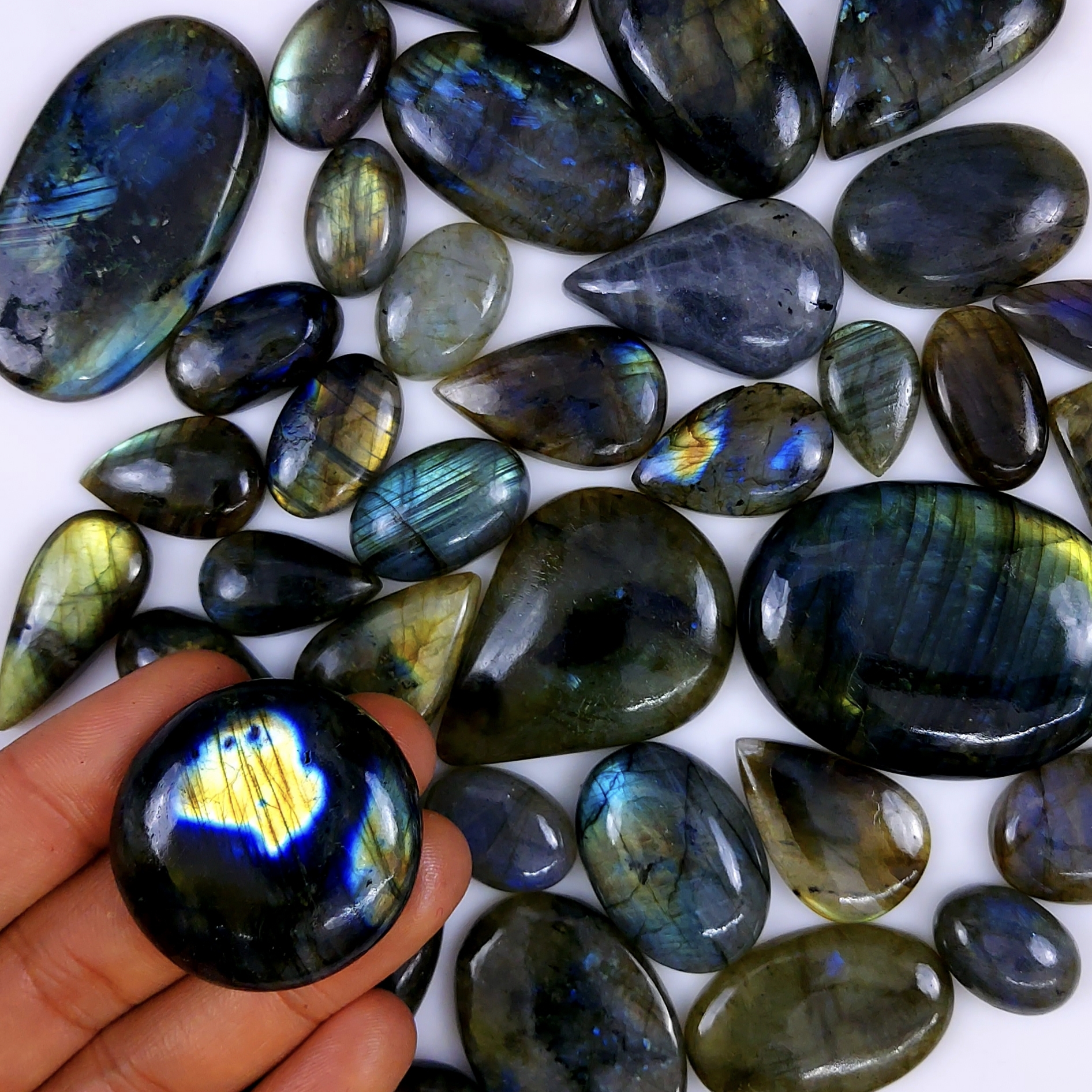 39pc 1570Cts Labradorite Cabochon Multifire Healing Crystal For Jewelry Supplies, Labradorite Necklace Handmade Wire Wrapped Gemstone Pendant 52x38 20x14mm#6308