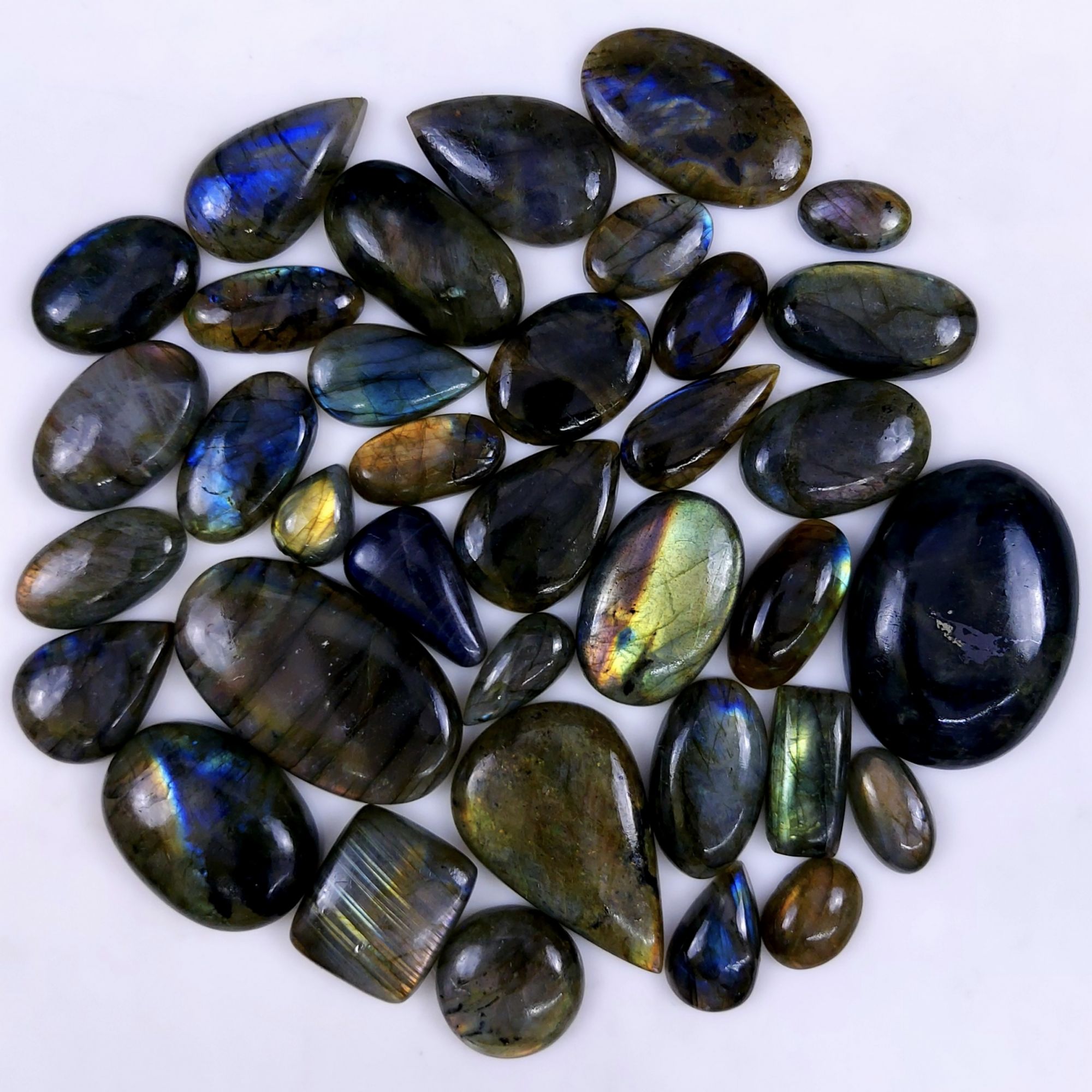 36pc 1595Cts Labradorite Cabochon Multifire Healing Crystal For Jewelry Supplies, Labradorite Necklace Handmade Wire Wrapped Gemstone Pendant 52x32 16x12mm#6312