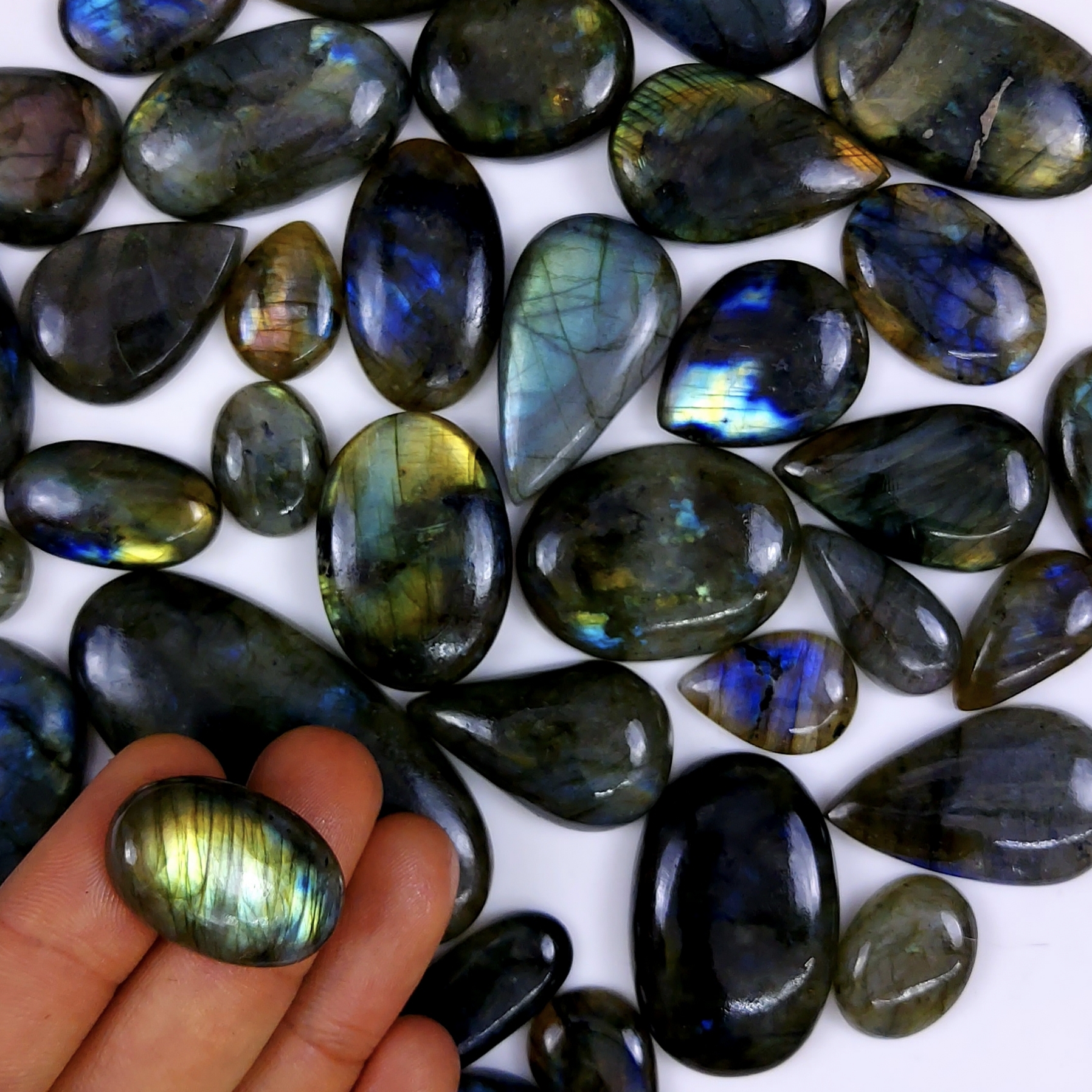 42pc 1591Cts Labradorite Cabochon Multifire Healing Crystal For Jewelry Supplies, Labradorite Necklace Handmade Wire Wrapped Gemstone Pendant 55x30 20x16mm#6313