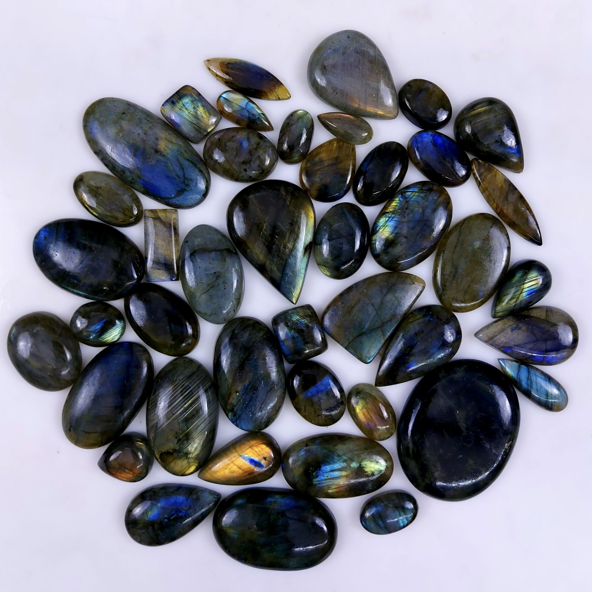43pc 1516Cts Labradorite Cabochon Multifire Healing Crystal For Jewelry Supplies, Labradorite Necklace Handmade Wire Wrapped Gemstone Pendant 47x26 12x9mm#6314