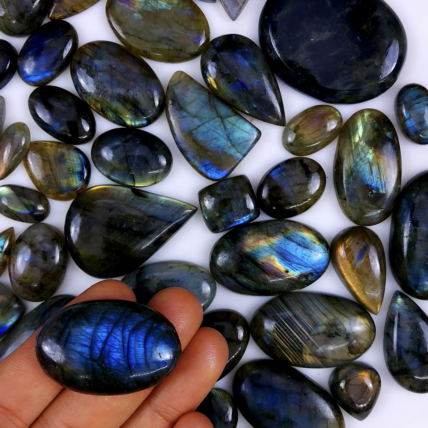 43pc 1516Cts Labradorite Cabochon Multifire Healing Crystal For Jewelry Supplies, Labradorite Necklace Handmade Wire Wrapped Gemstone Pendant 47x26 12x9mm#6314