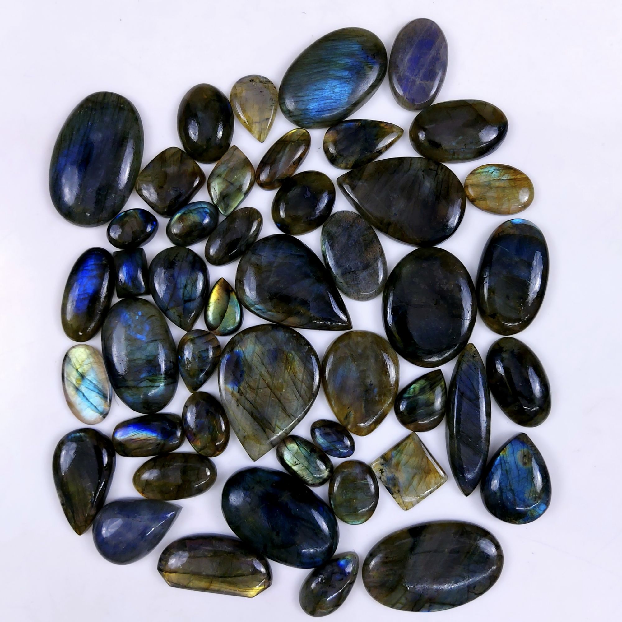 46pc 1569Cts Labradorite Cabochon Multifire Healing Crystal For Jewelry Supplies, Labradorite Necklace Handmade Wire Wrapped Gemstone Pendant 45x35 18x13mm#6315