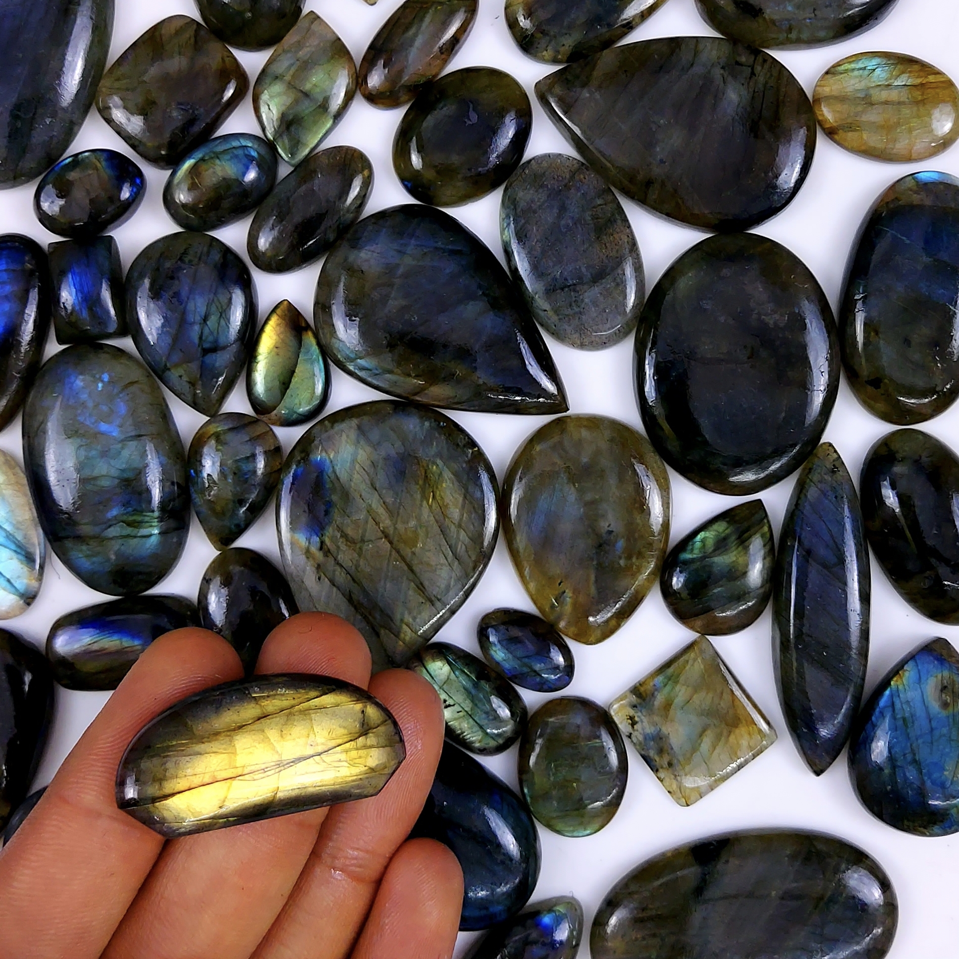 46pc 1569Cts Labradorite Cabochon Multifire Healing Crystal For Jewelry Supplies, Labradorite Necklace Handmade Wire Wrapped Gemstone Pendant 45x35 18x13mm#6315