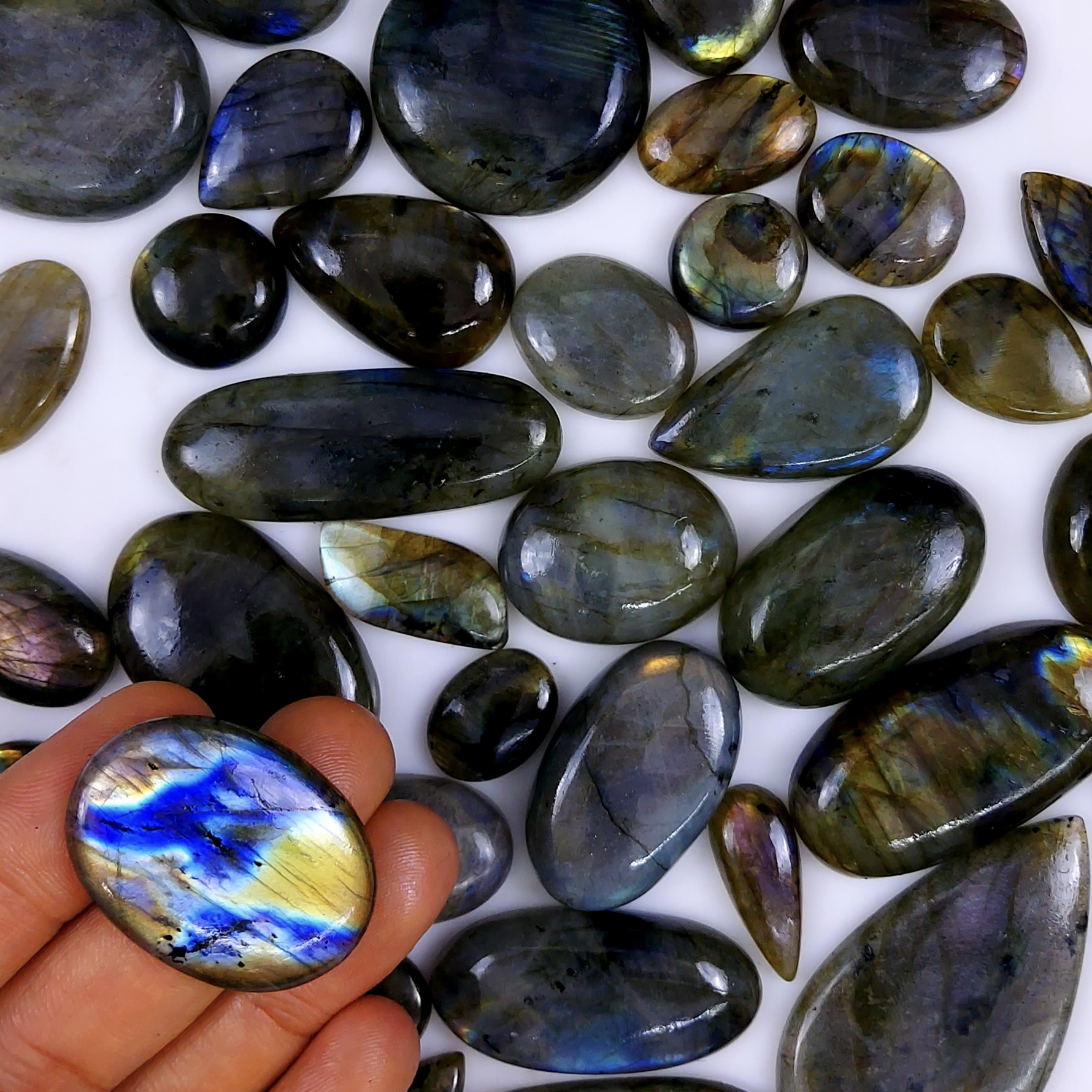 40pc 1587Cts Labradorite Cabochon Multifire Healing Crystal For Jewelry Supplies, Labradorite Necklace Handmade Wire Wrapped Gemstone Pendant 50x20 22x15mm#6316