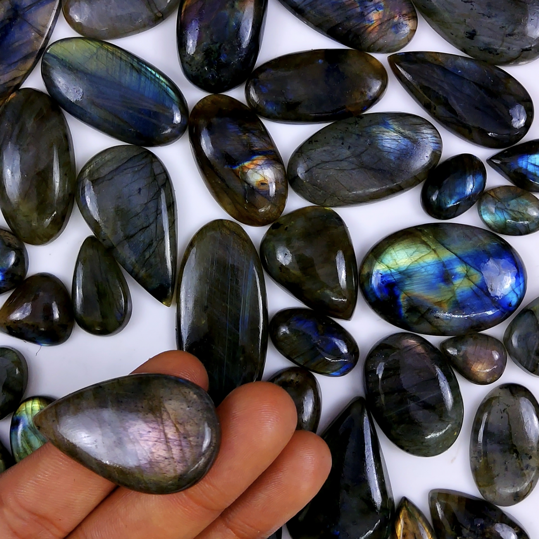 39pc 1562Cts Labradorite Cabochon Multifire Healing Crystal For Jewelry Supplies, Labradorite Necklace Handmade Wire Wrapped Gemstone Pendant 50x28 18x14mm#6317