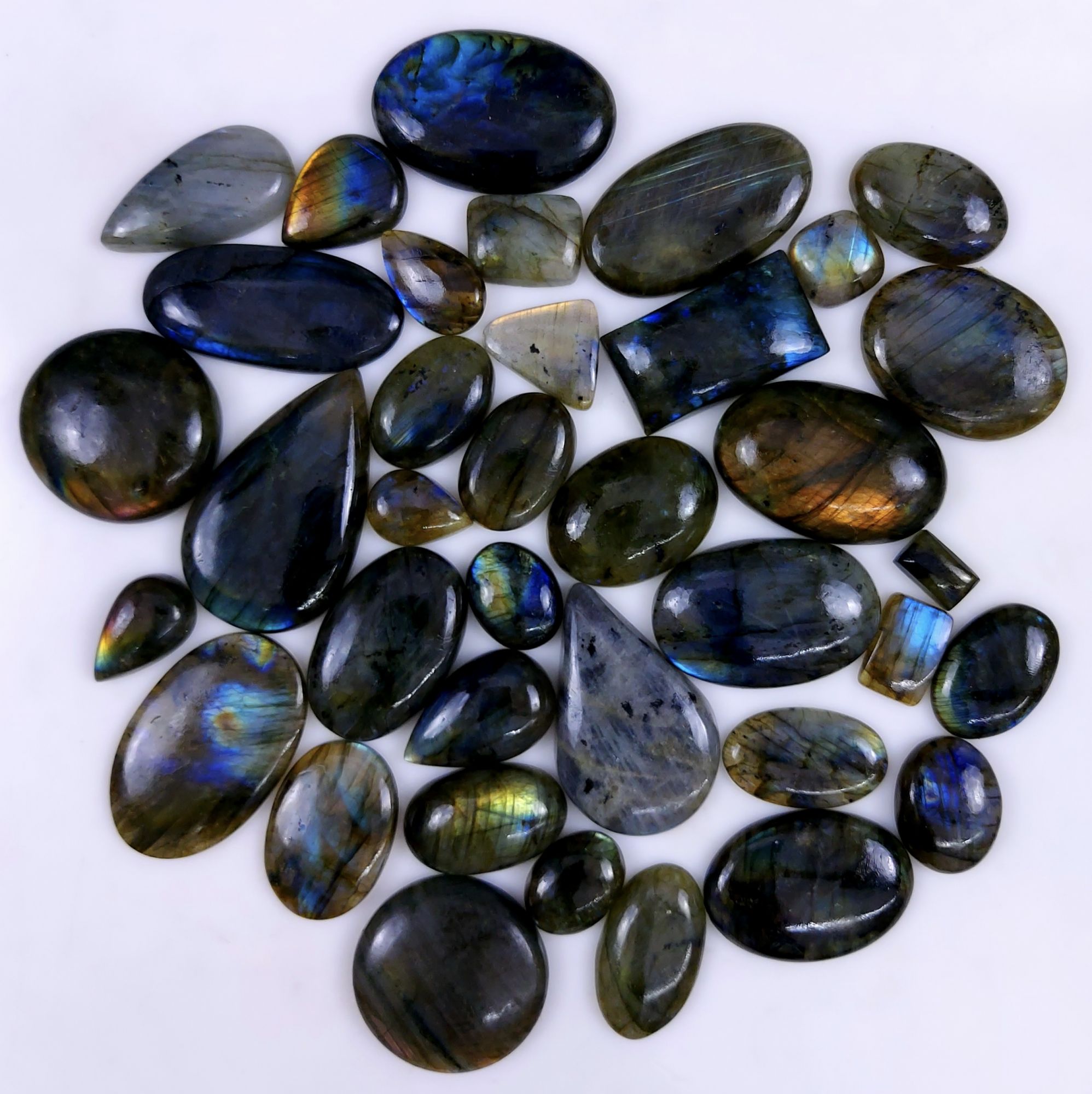37pc 1511Cts Labradorite Cabochon Multifire Healing Crystal For Jewelry Supplies, Labradorite Necklace Handmade Wire Wrapped Gemstone Pendant 48x35 18x12mm#6318