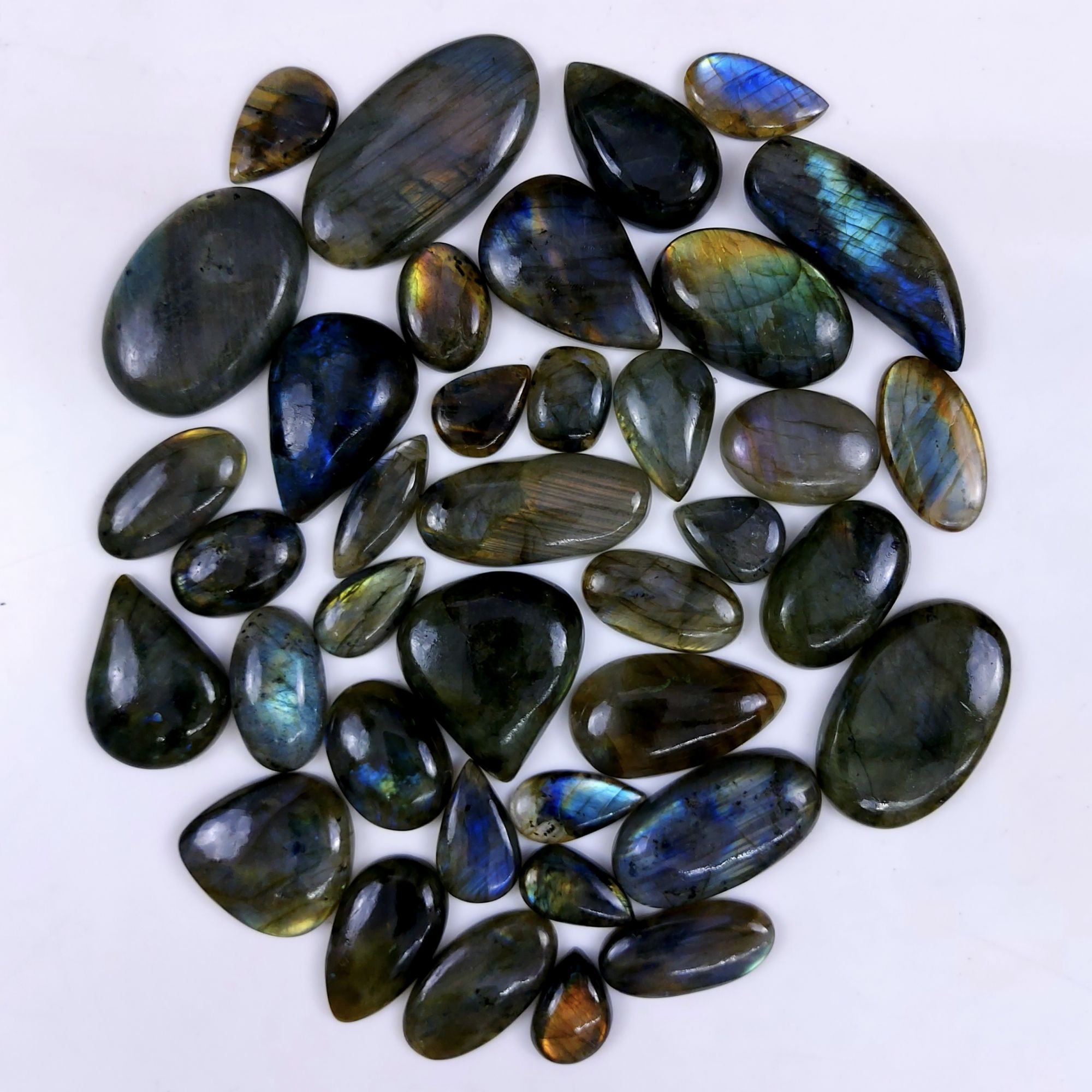 38pc 1550Cts Labradorite Cabochon Multifire Healing Crystal For Jewelry Supplies, Labradorite Necklace Handmade Wire Wrapped Gemstone Pendant 46x32 20x15mm#6319