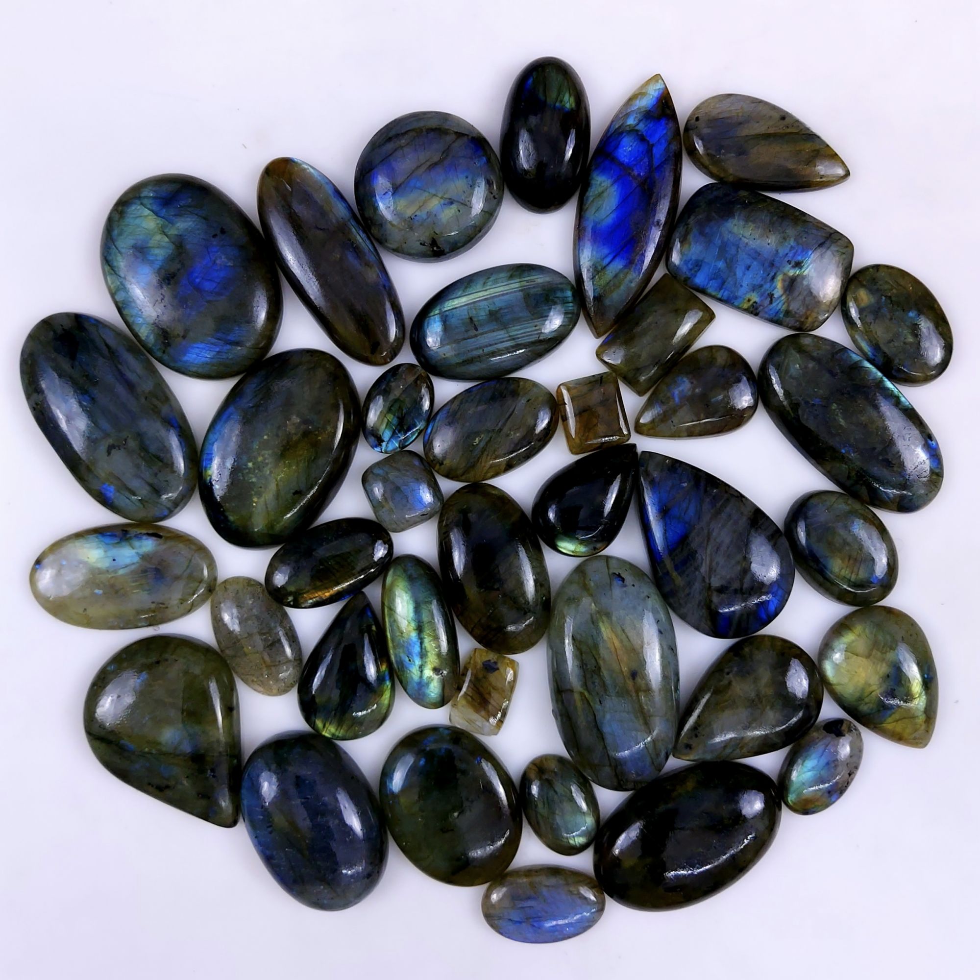 38pc 1676Cts Labradorite Cabochon Multifire Healing Crystal For Jewelry Supplies, Labradorite Necklace Handmade Wire Wrapped Gemstone Pendant 47x27 12x9mm#6322