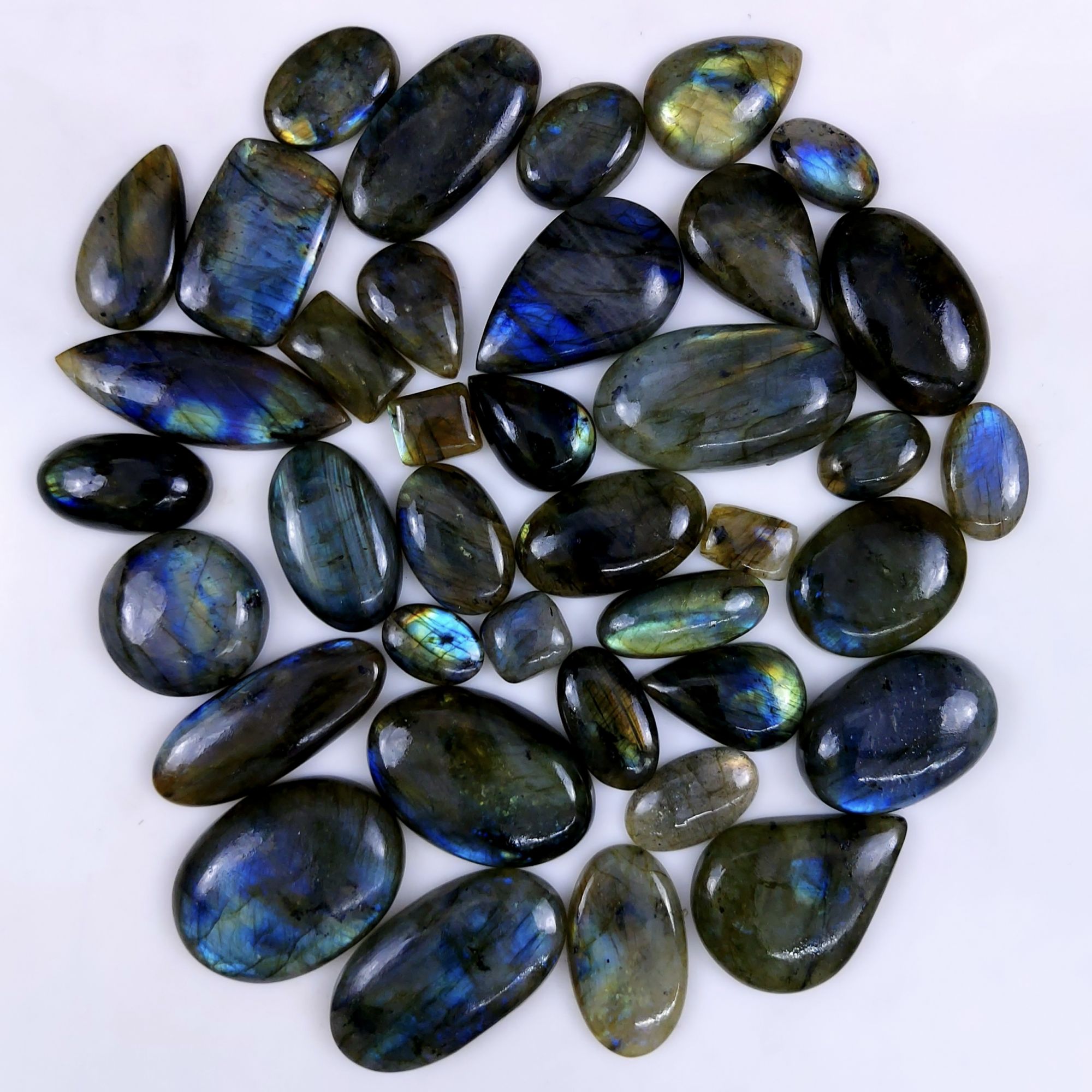 38pc 1676Cts Labradorite Cabochon Multifire Healing Crystal For Jewelry Supplies, Labradorite Necklace Handmade Wire Wrapped Gemstone Pendant 47x27 12x9mm#6322