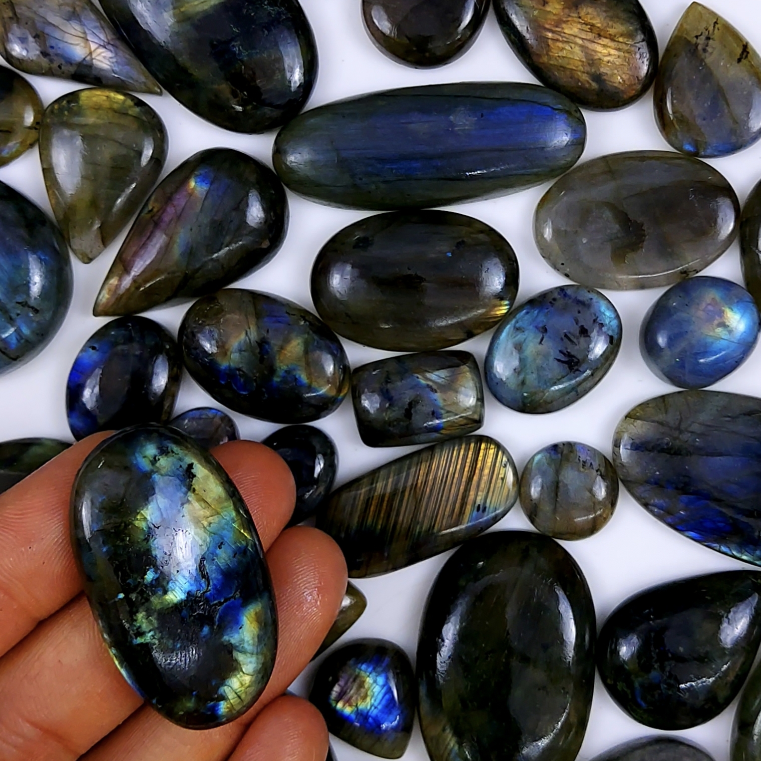 43pc 1537Cts Labradorite Cabochon Multifire Healing Crystal For Jewelry Supplies, Labradorite Necklace Handmade Wire Wrapped Gemstone Pendant 44x28 20x16mm#6329
