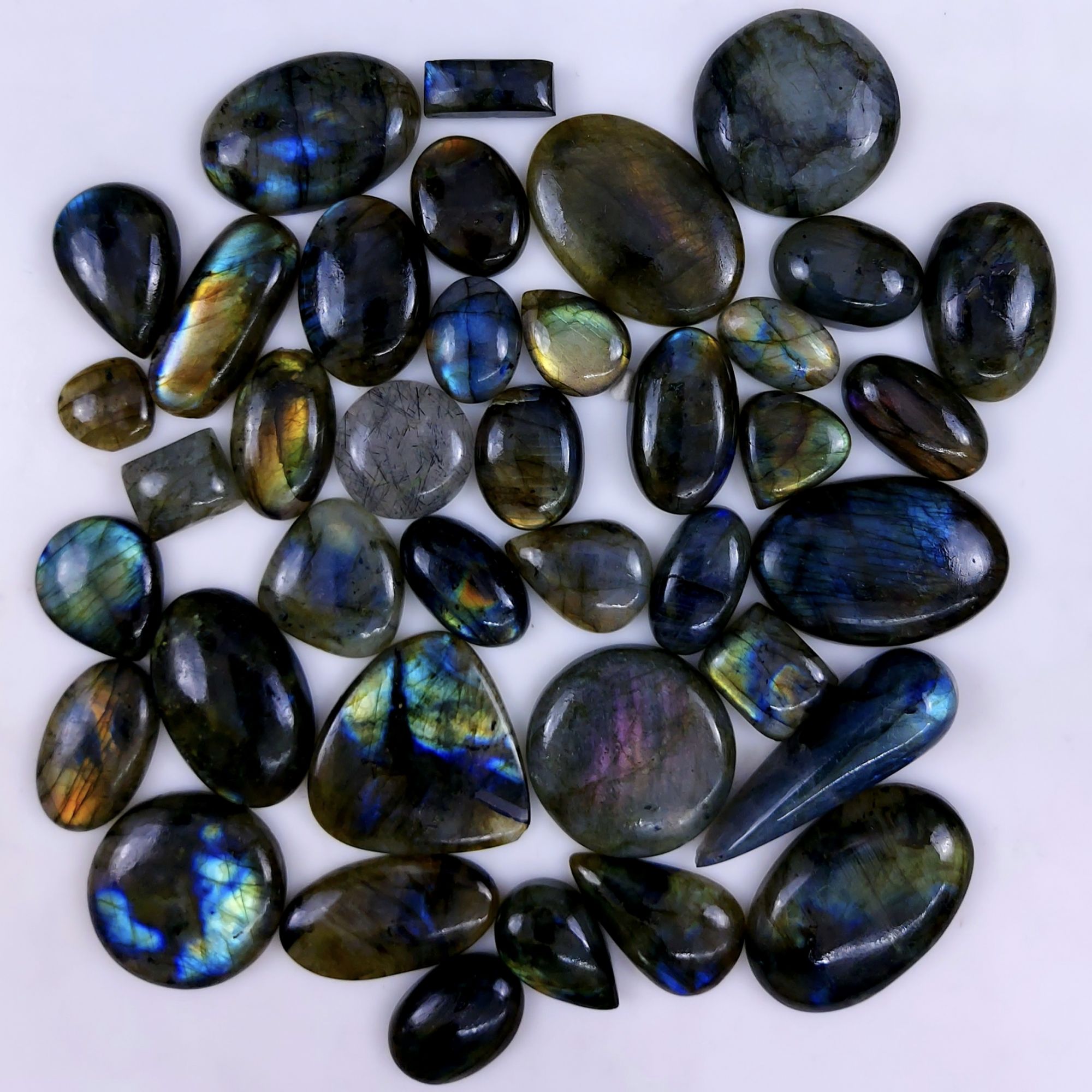 38pc 1430Cts Labradorite Cabochon Multifire Healing Crystal For Jewelry Supplies, Labradorite Necklace Handmade Wire Wrapped Gemstone Pendant 40x27 20x16mm#6332