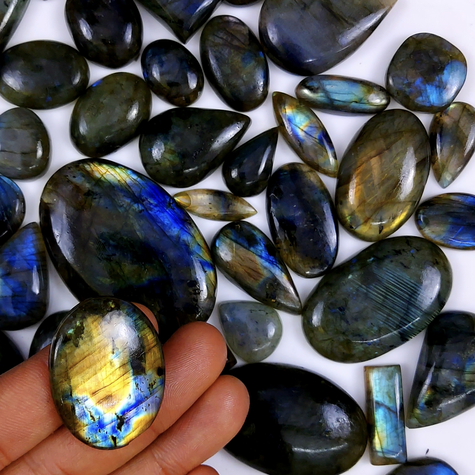 44pc 1567Cts Labradorite Cabochon Multifire Healing Crystal For Jewelry Supplies, Labradorite Necklace Handmade Wire Wrapped Gemstone Pendant 55x27 20x14mm#6333