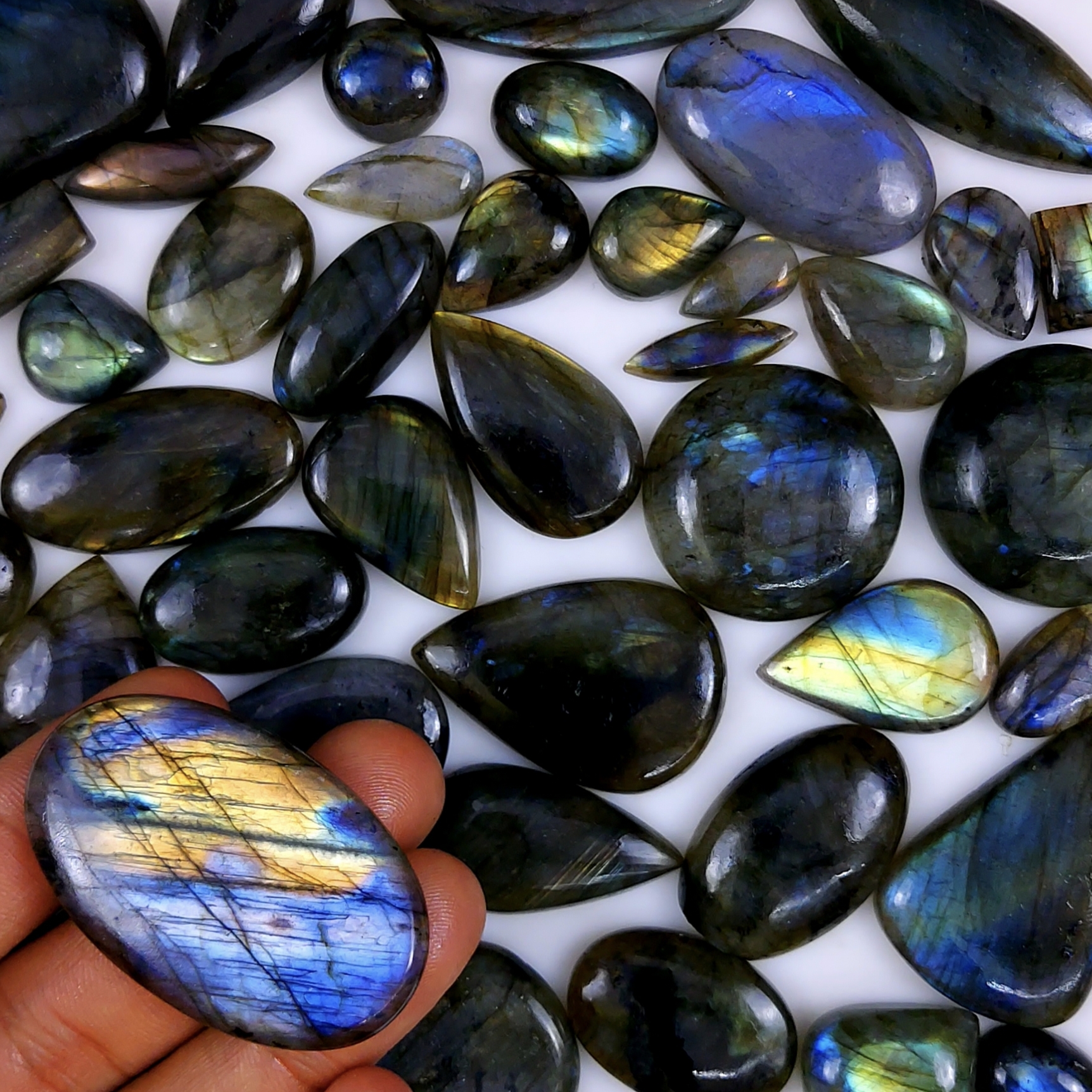 23pc 1495Cts Labradorite Cabochon Multifire Healing Crystal For Jewelry Supplies, Labradorite Necklace Handmade Wire Wrapped Gemstone Pendant 50x30 18x14mm#6334