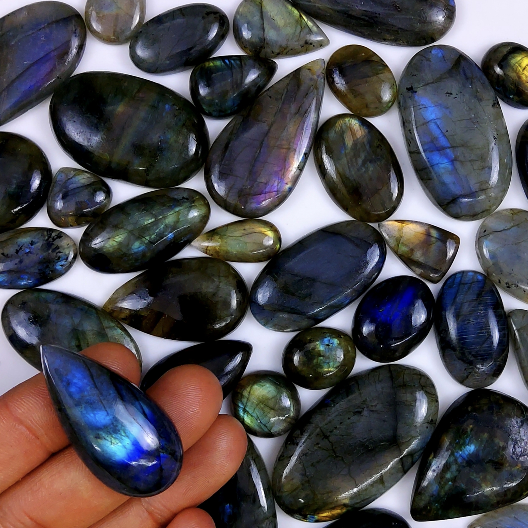 43pc 1522Cts Labradorite Cabochon Multifire Healing Crystal For Jewelry Supplies, Labradorite Necklace Handmade Wire Wrapped Gemstone Pendant 48x30 19x16mm#6337