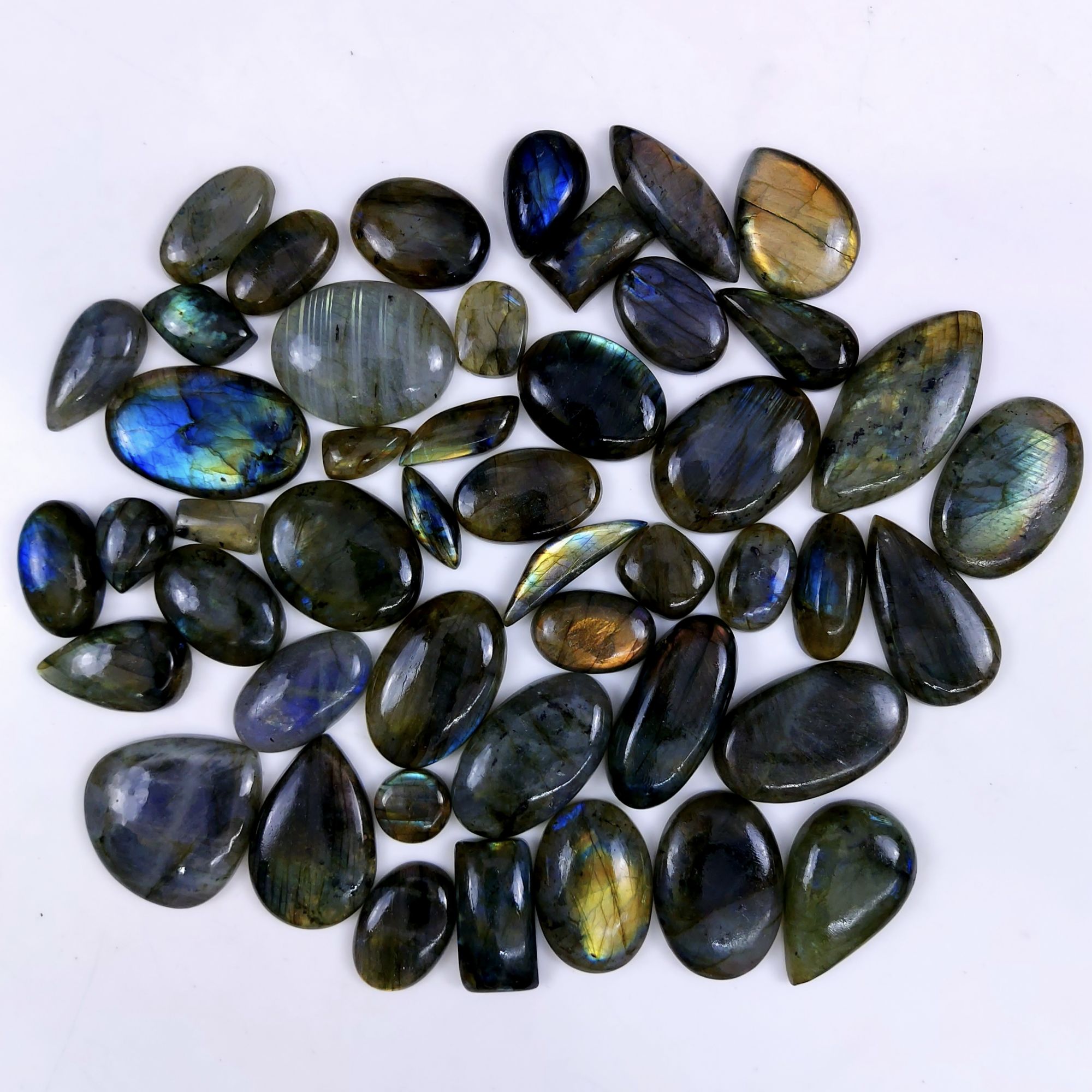 47pc 1676Cts Labradorite Cabochon Multifire Healing Crystal For Jewelry Supplies, Labradorite Necklace Handmade Wire Wrapped Gemstone Pendant 39x36 18x10mm#6341