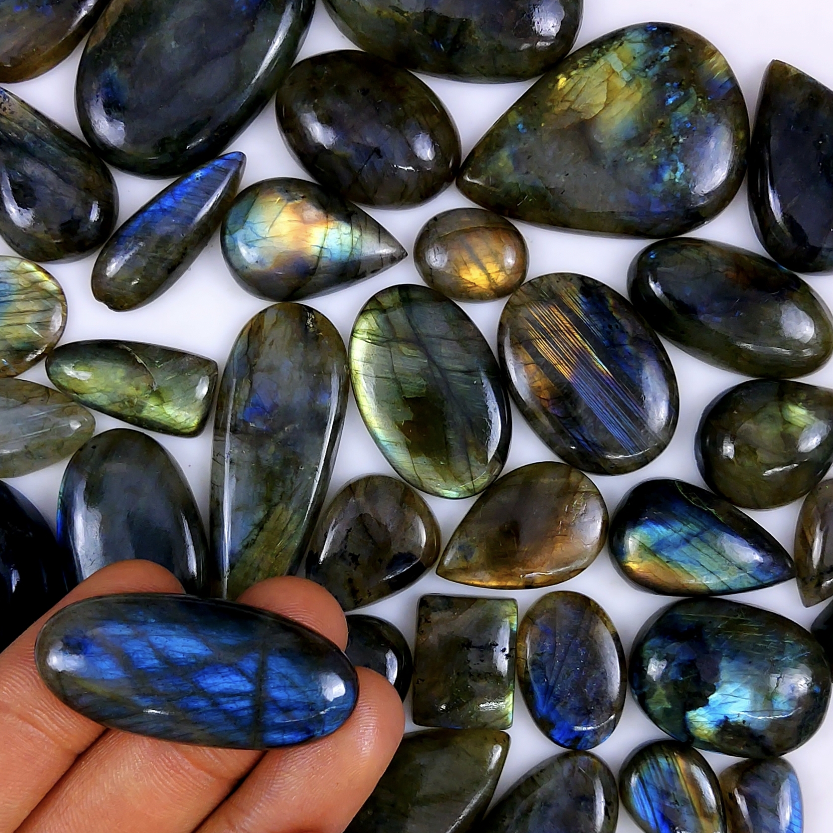 49pc 1675Cts Labradorite Cabochon Multifire Healing Crystal For Jewelry Supplies Labradorite Necklace Handmade Wire Wrapped Gemstone Pendant 46x33 16x12mm6344