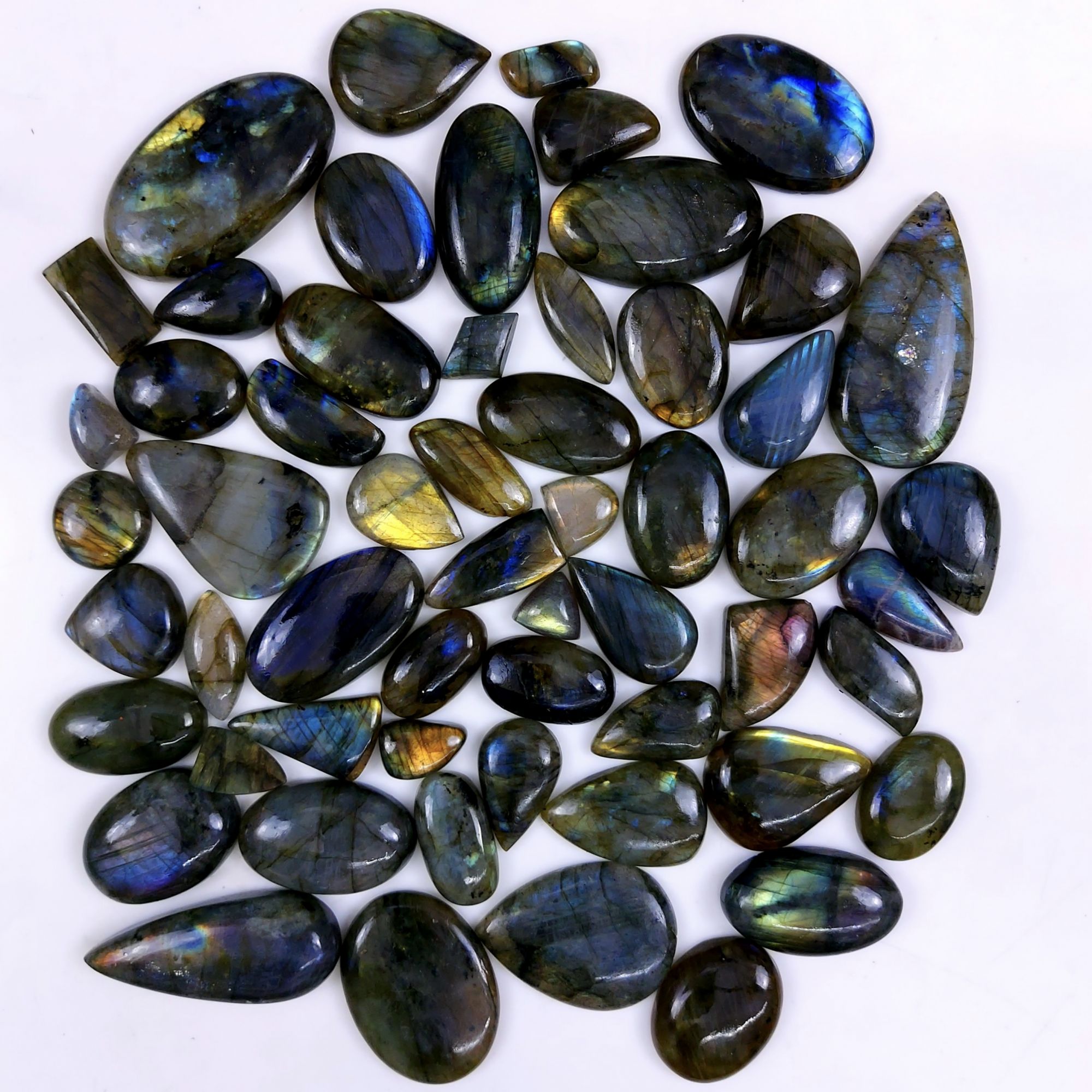 47pc 1839Cts Labradorite Cabochon Multifire Healing Crystal For Jewelry Supplies, Labradorite Necklace Handmade Wire Wrapped Gemstone Pendant 50x30 16x12mm#6345