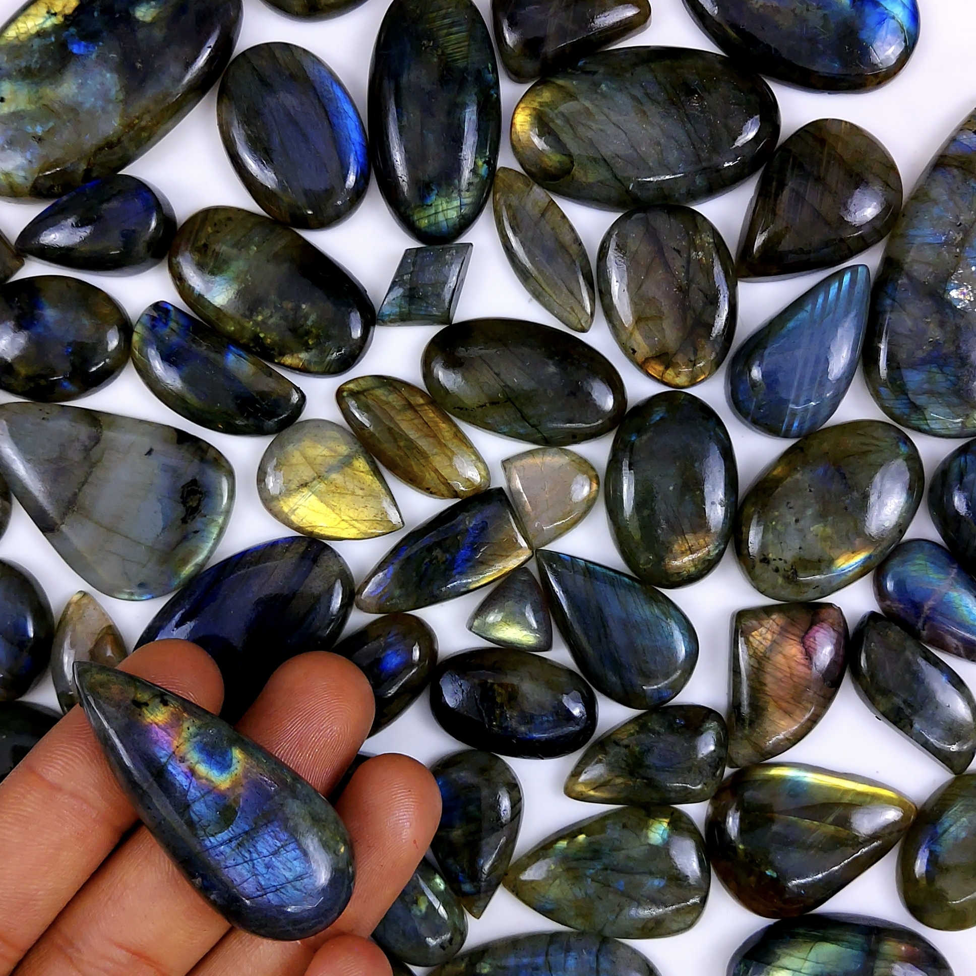 47pc 1839Cts Labradorite Cabochon Multifire Healing Crystal For Jewelry Supplies, Labradorite Necklace Handmade Wire Wrapped Gemstone Pendant 50x30 16x12mm#6345