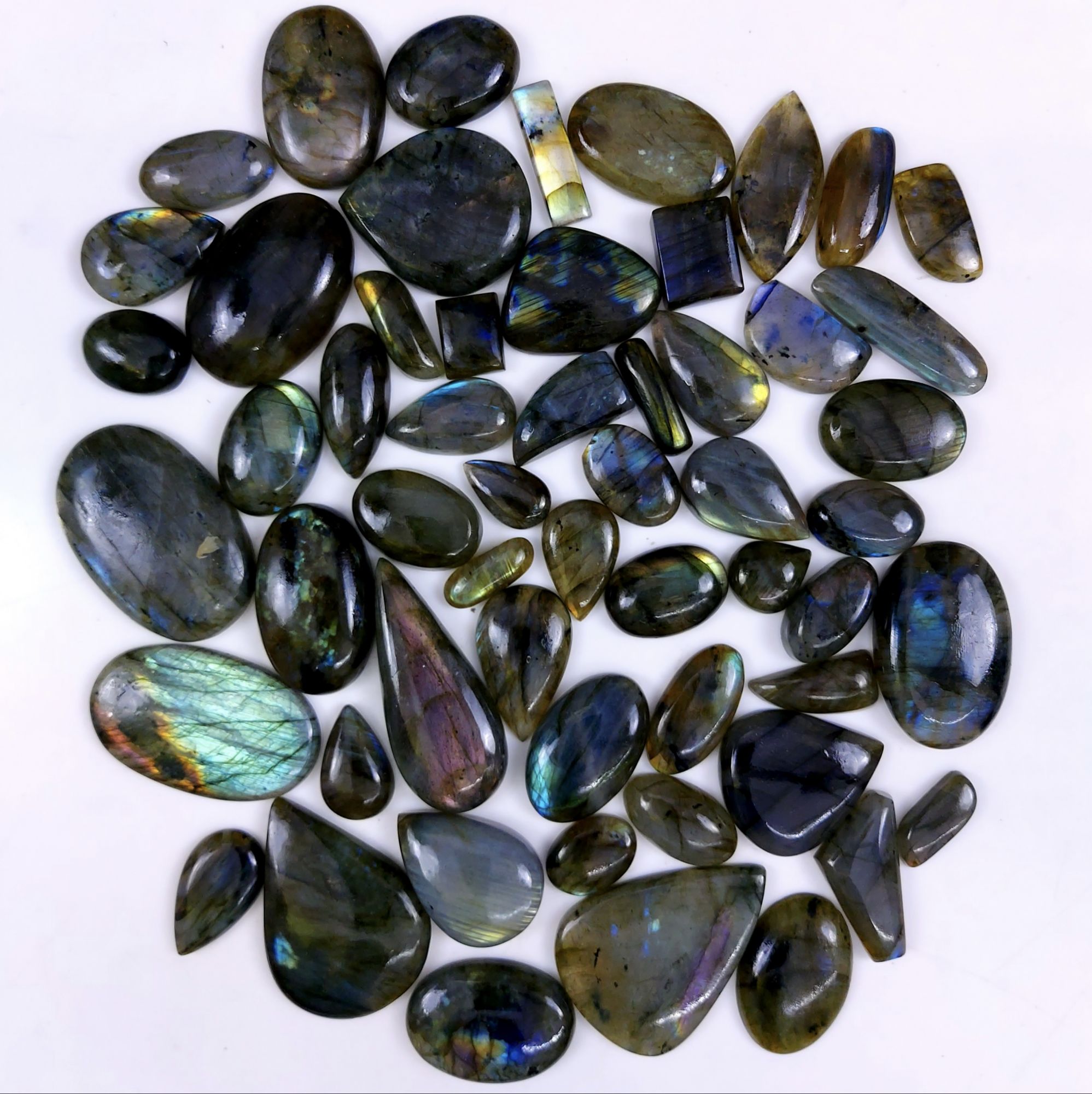 56pc 1824Cts Labradorite Cabochon Multifire Healing Crystal For Jewelry Supplies, Labradorite Necklace Handmade Wire Wrapped Gemstone Pendant 45x35 18x14mm#6347