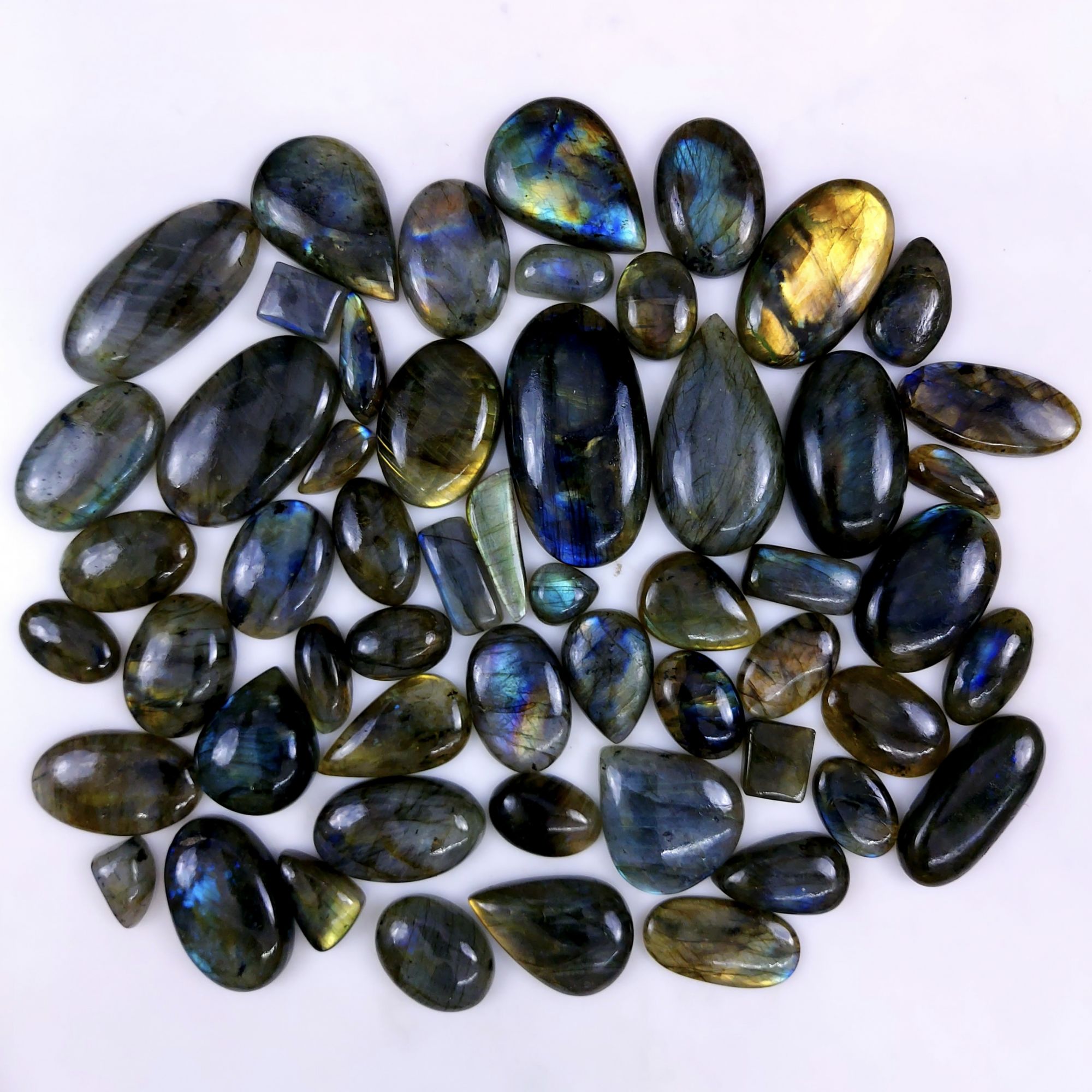 55pc 1757Cts Labradorite Cabochon Multifire Healing Crystal For Jewelry Supplies, Labradorite Necklace Handmade Wire Wrapped Gemstone Pendant 48x26 18x14mm#6348