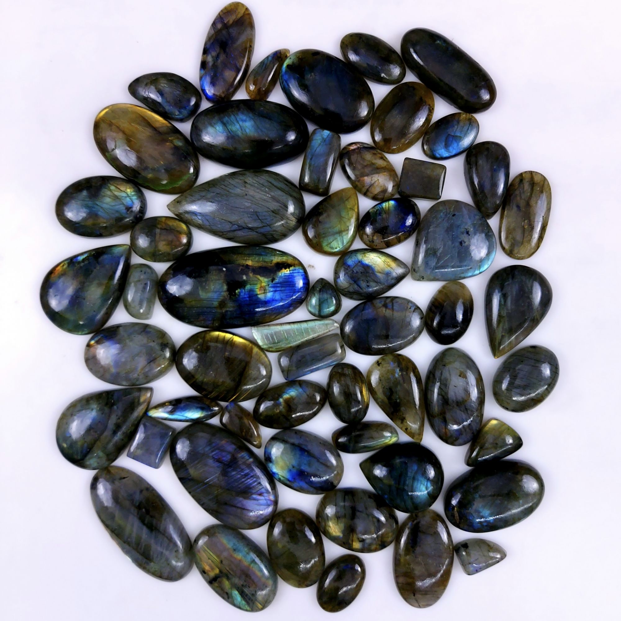 55pc 1757Cts Labradorite Cabochon Multifire Healing Crystal For Jewelry Supplies, Labradorite Necklace Handmade Wire Wrapped Gemstone Pendant 48x26 18x14mm#6348