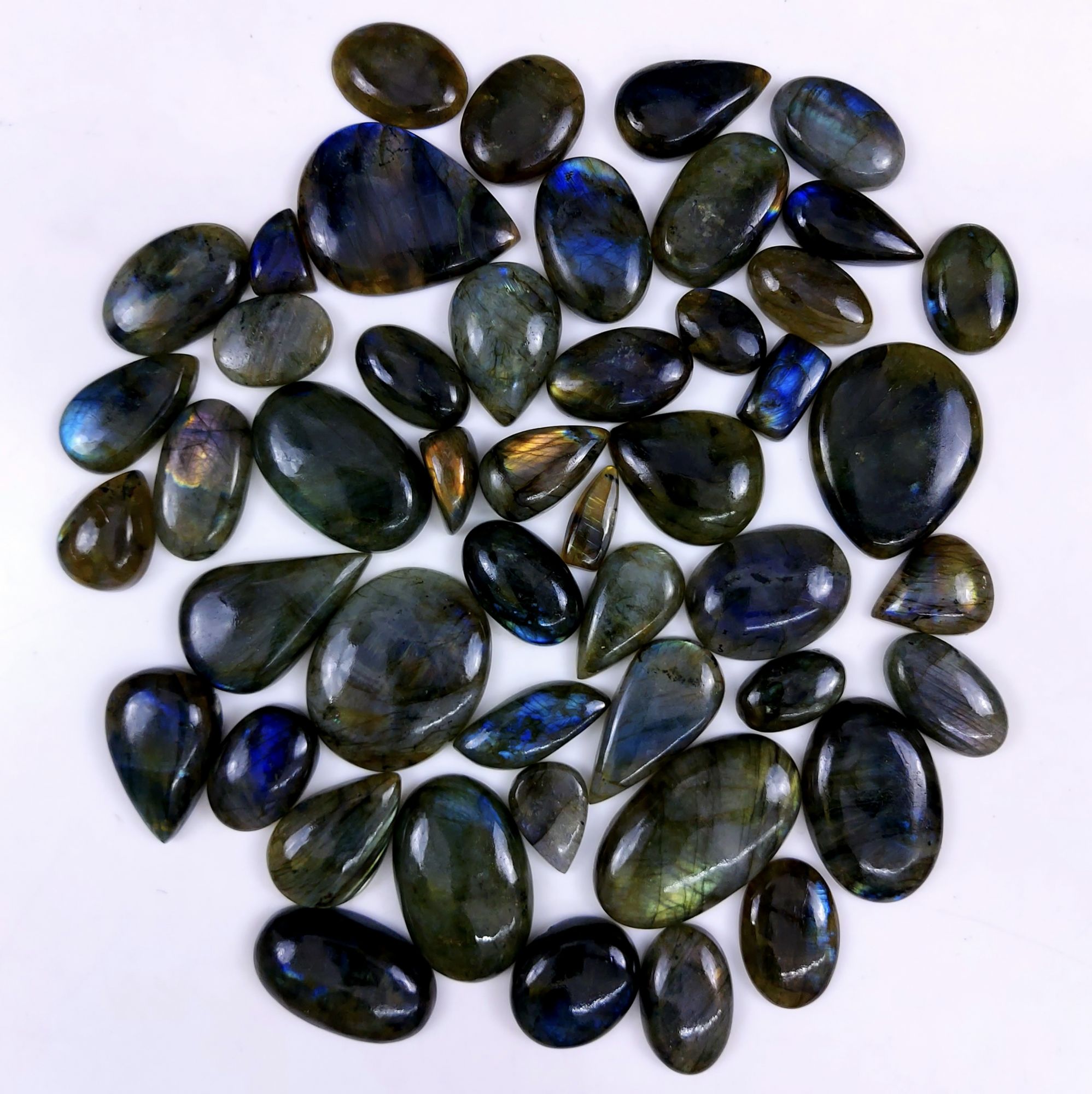 48pc 1765Cts Labradorite Cabochon Multifire Healing Crystal For Jewelry Supplies, Labradorite Necklace Handmade Wire Wrapped Gemstone Pendant 40x35 16x13mm#6351