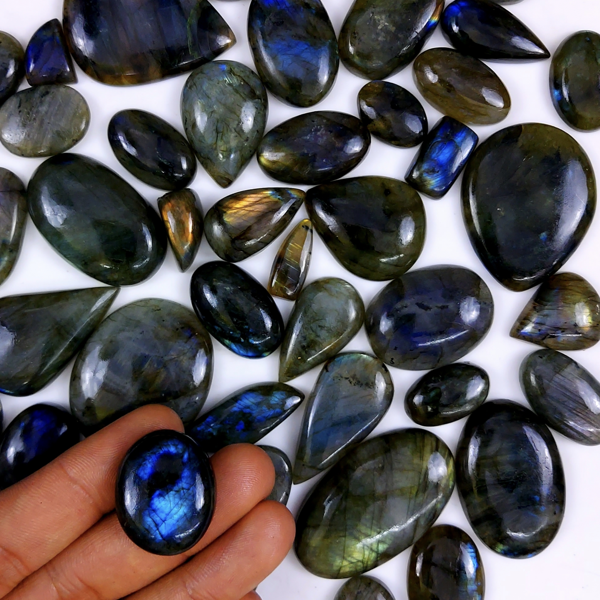 48pc 1765Cts Labradorite Cabochon Multifire Healing Crystal For Jewelry Supplies, Labradorite Necklace Handmade Wire Wrapped Gemstone Pendant 40x35 16x13mm#6351
