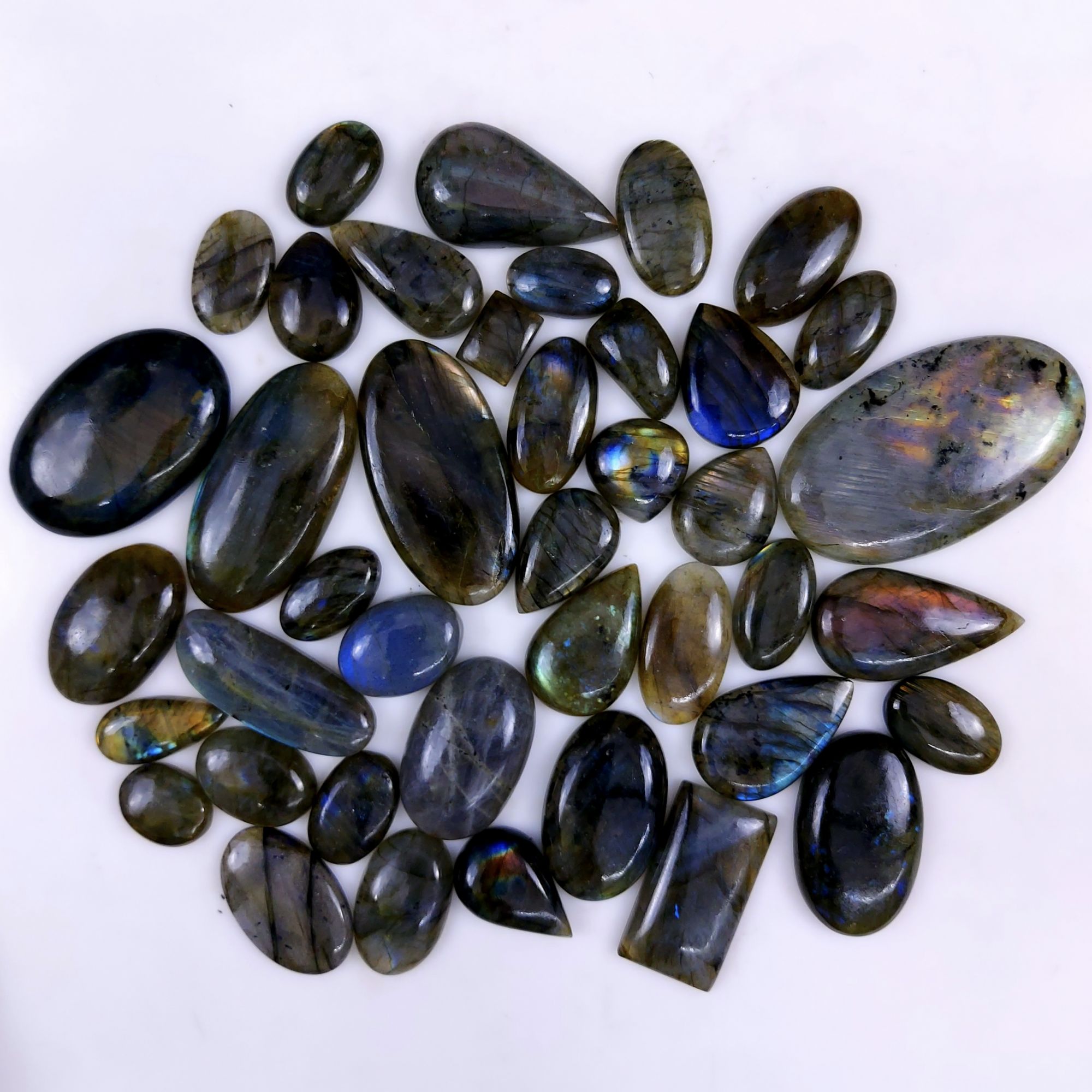 41pc 1612Cts Labradorite Cabochon Multifire Healing Crystal For Jewelry Supplies, Labradorite Necklace Handmade Wire Wrapped Gemstone Pendant 48x34 22x14mm#6352