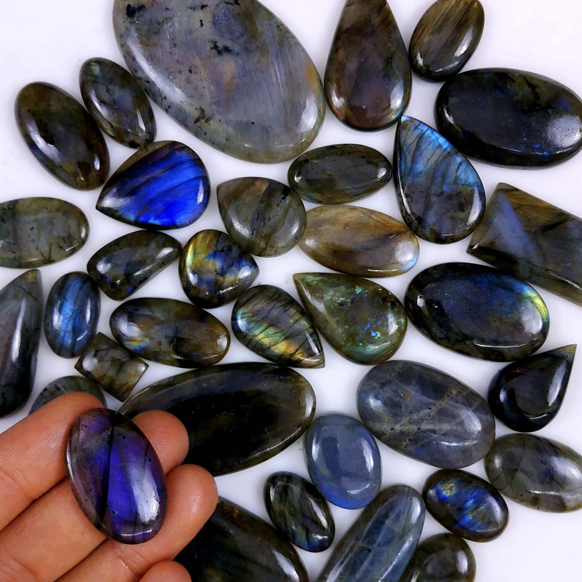 41pc 1612Cts Labradorite Cabochon Multifire Healing Crystal For Jewelry Supplies, Labradorite Necklace Handmade Wire Wrapped Gemstone Pendant 48x34 22x14mm#6352