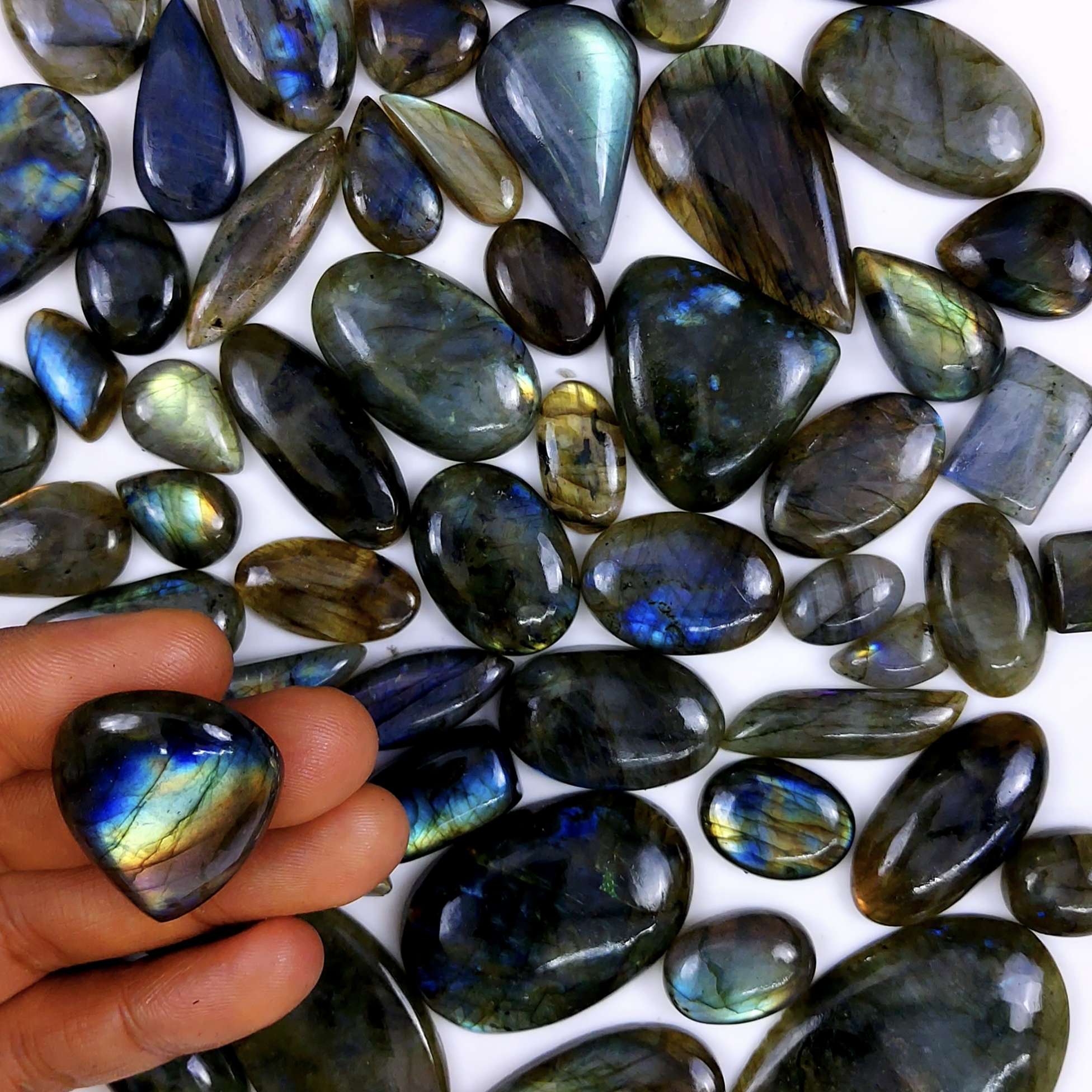 64pc 1881Cts Labradorite Cabochon Multifire Healing Crystal For Jewelry Supplies, Labradorite Necklace Handmade Wire Wrapped Gemstone Pendant 58x30 18x16mm#6353