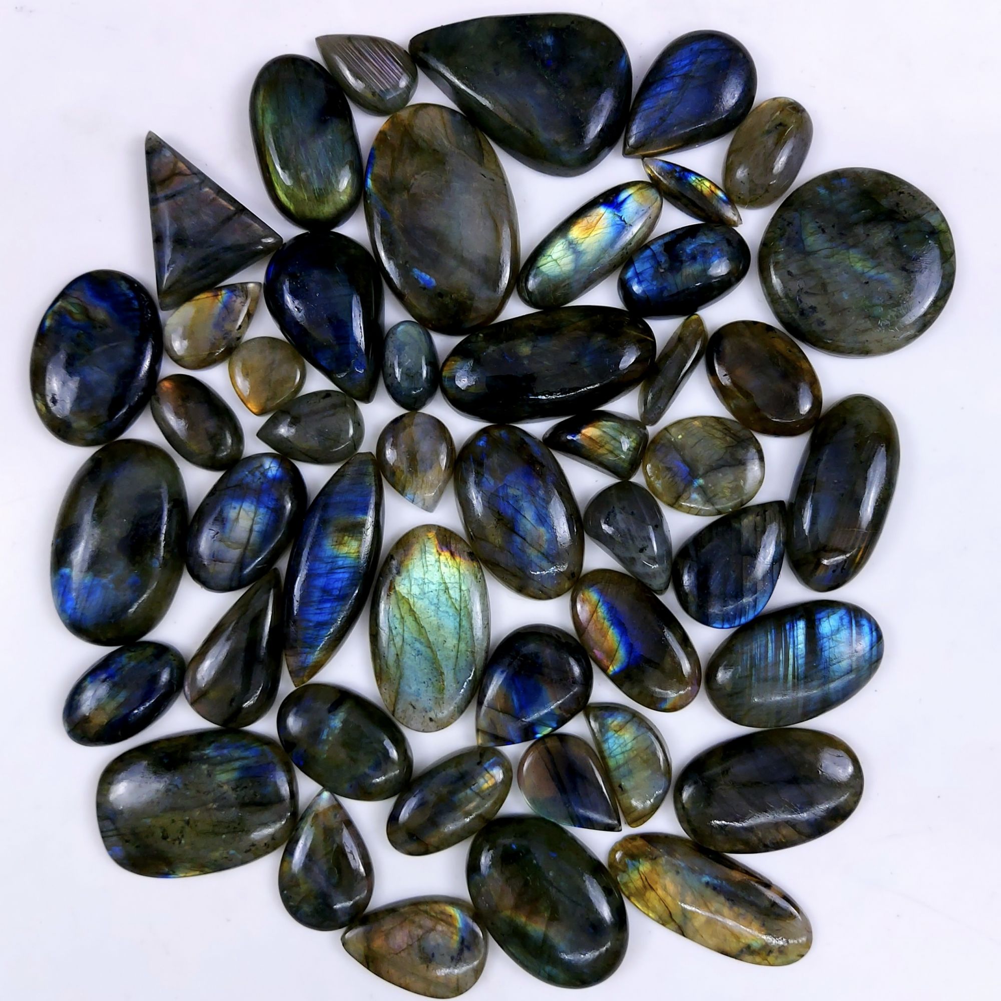 47pc 1614Cts Labradorite Cabochon Multifire Healing Crystal For Jewelry Supplies, Labradorite Necklace Handmade Wire Wrapped Gemstone Pendant 46x30 18x14mm#6355