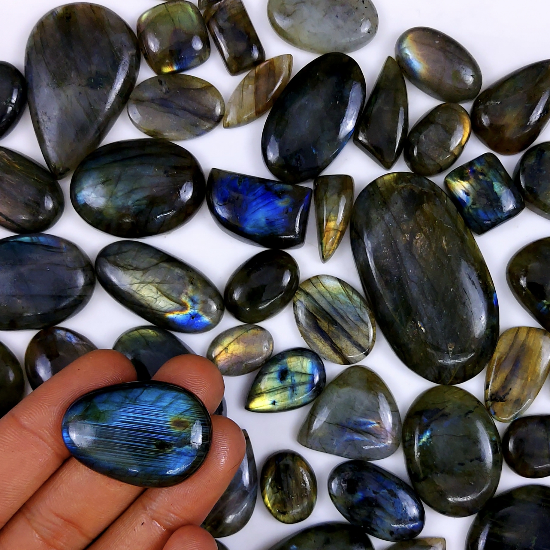 56pc 1681Cts Labradorite Cabochon Multifire Healing Crystal For Jewelry Supplies, Labradorite Necklace Handmade Wire Wrapped Gemstone Pendant 45x30 15x13mm#6359