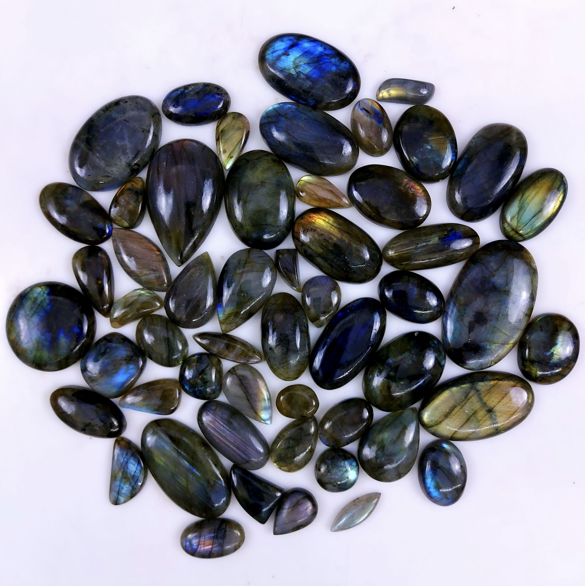53pc 1702Cts Labradorite Cabochon Multifire Healing Crystal For Jewelry Supplies, Labradorite Necklace Handmade Wire Wrapped Gemstone Pendant 50x30 15x12mm#6360