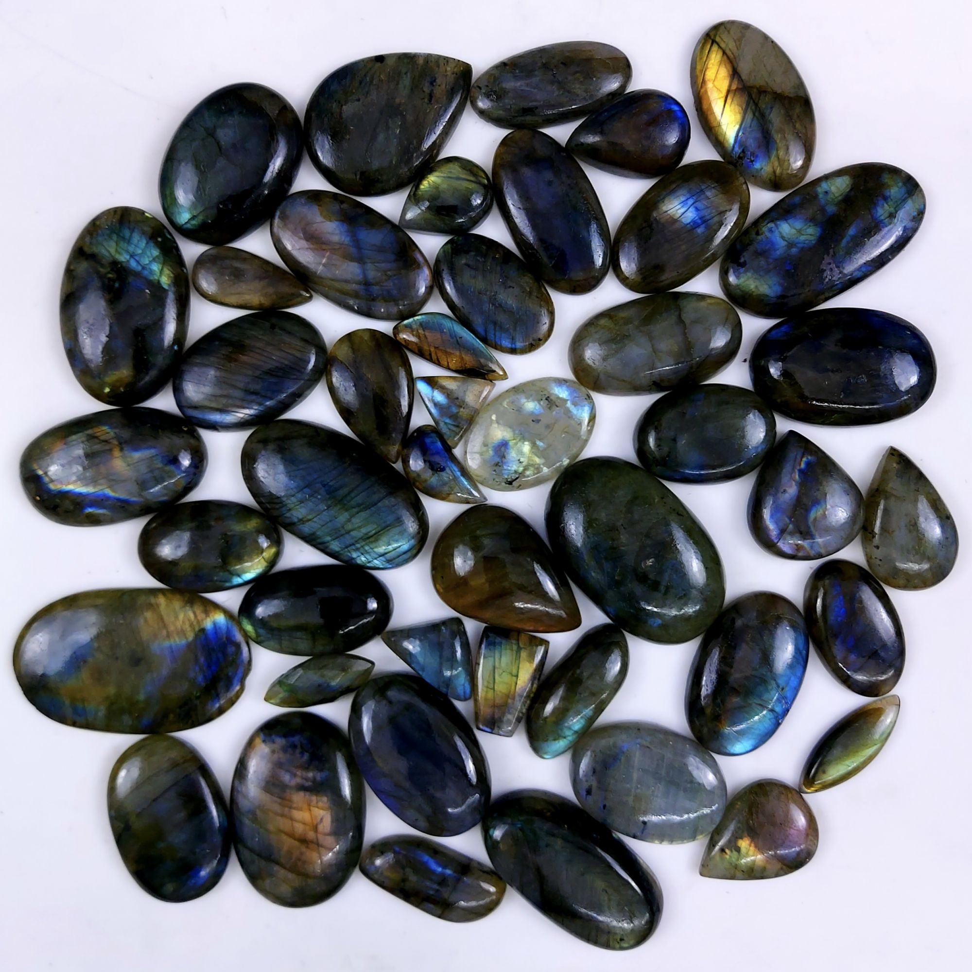 44pc 1606Cts Labradorite Cabochon Multifire Healing Crystal For Jewelry Supplies, Labradorite Necklace Handmade Wire Wrapped Gemstone Pendant 40x25 15x14mm#6361