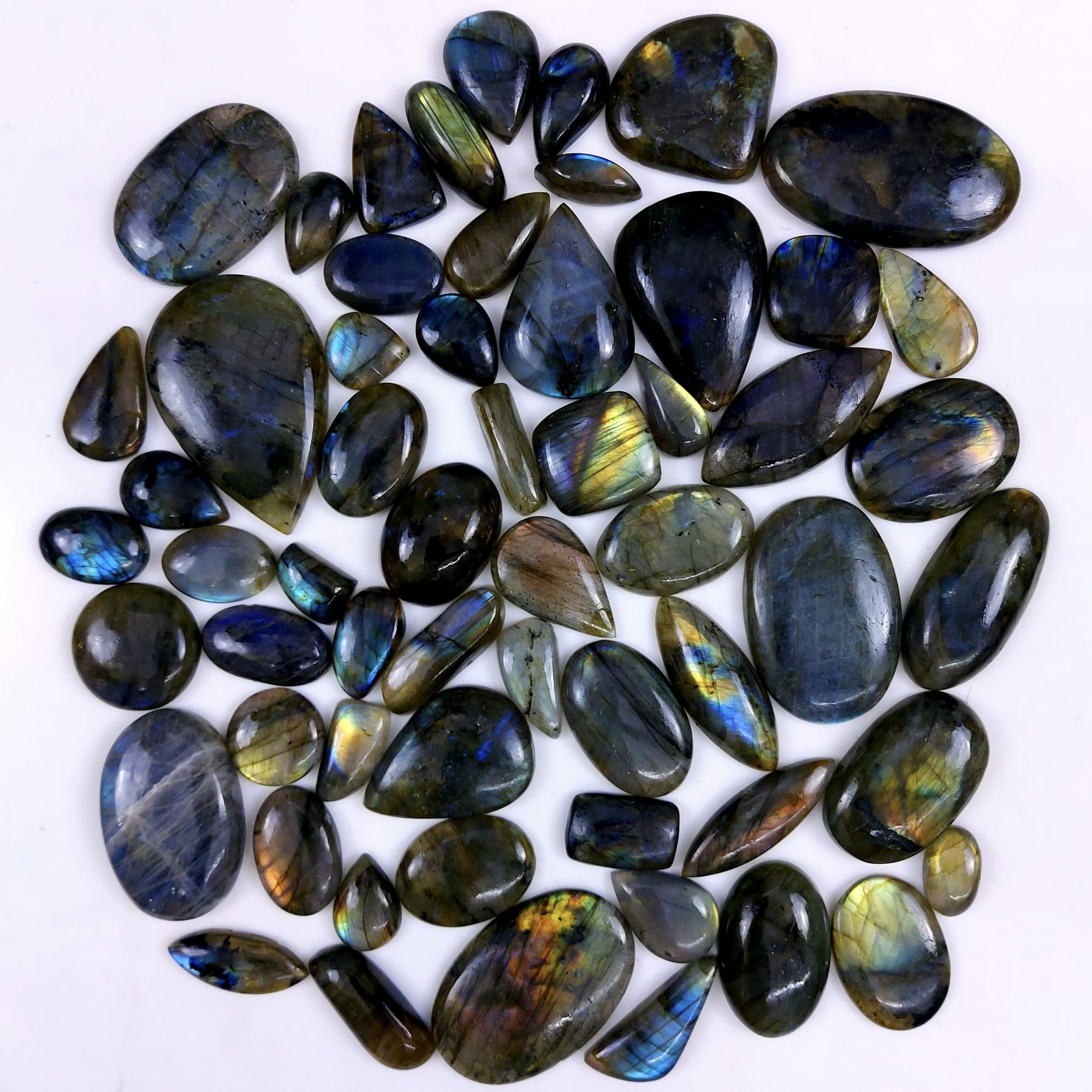59pc 1750Cts Labradorite Cabochon Multifire Healing Crystal For Jewelry Supplies, Labradorite Necklace Handmade Wire Wrapped Gemstone Pendant 45x28 19x16mm#6365