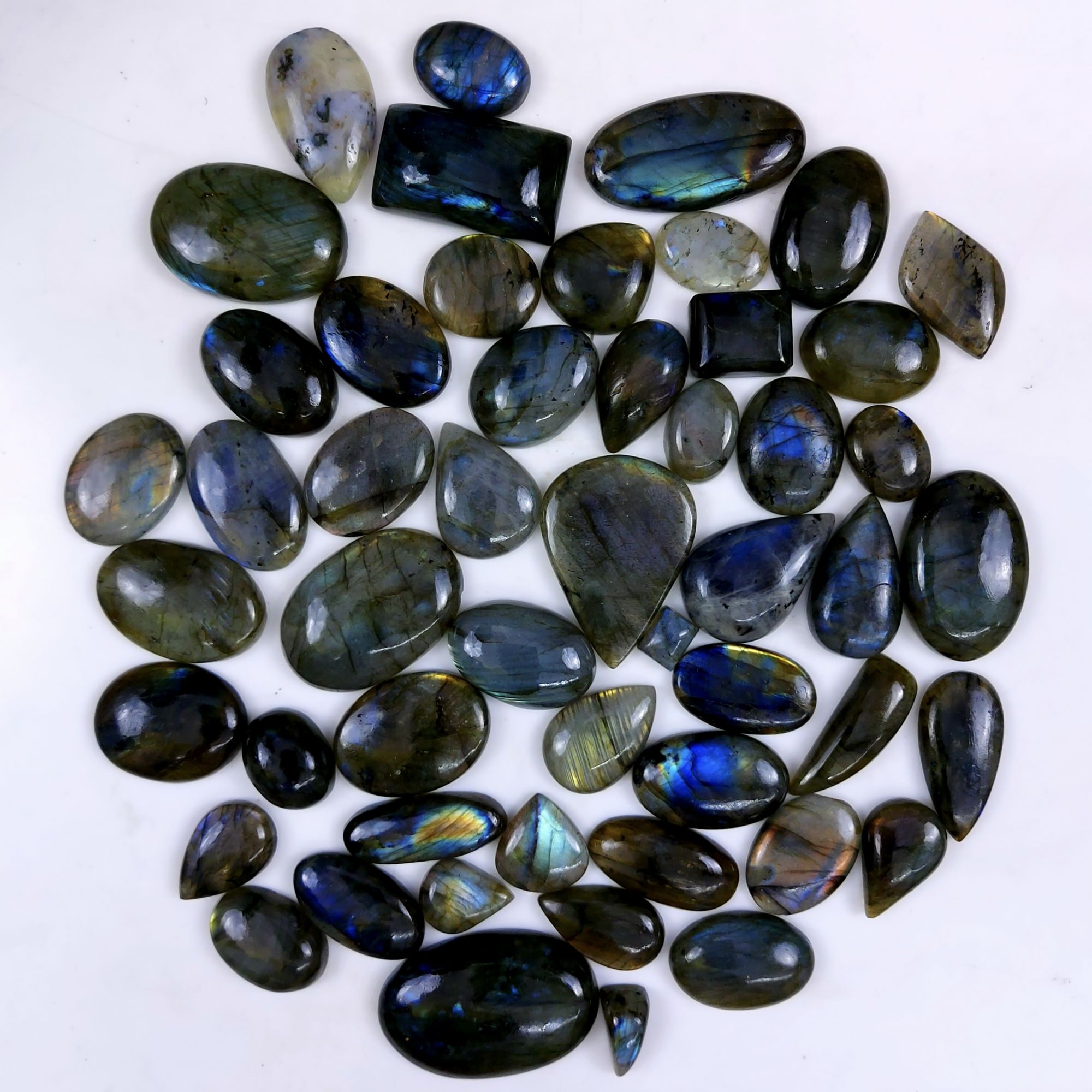 52pc 1665Cts Labradorite Cabochon Multifire Healing Crystal For Jewelry Supplies, Labradorite Necklace Handmade Wire Wrapped Gemstone Pendant 40x25 20x15mm#6369