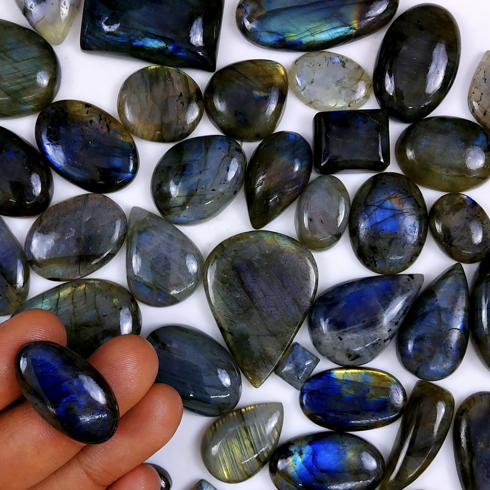 52pc 1665Cts Labradorite Cabochon Multifire Healing Crystal For Jewelry Supplies, Labradorite Necklace Handmade Wire Wrapped Gemstone Pendant 40x25 20x15mm#6369