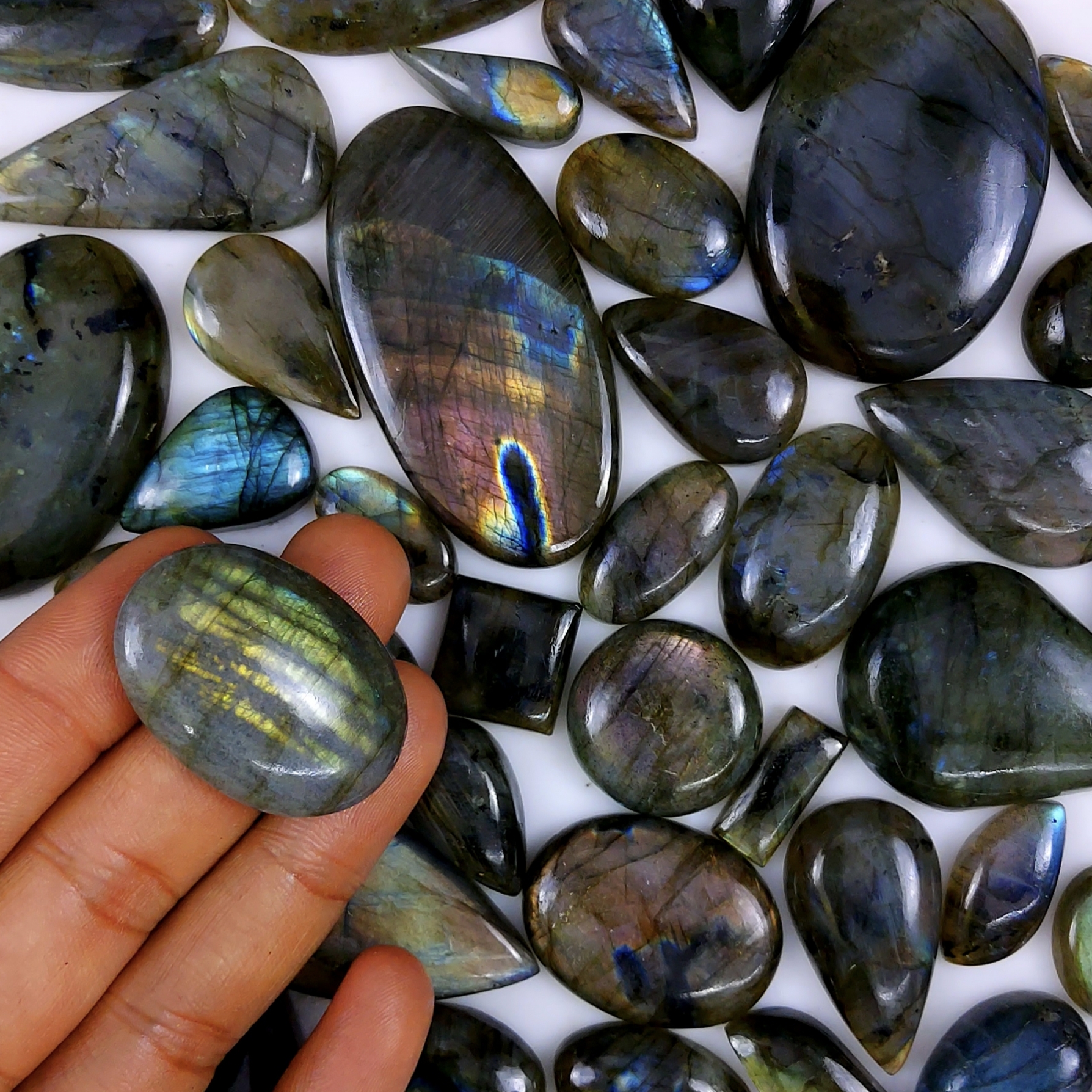 42pc 1660Cts Labradorite Cabochon Multifire Healing Crystal For Jewelry Supplies, Labradorite Necklace Handmade Wire Wrapped Gemstone Pendant 62x30 20x15 mm#6372