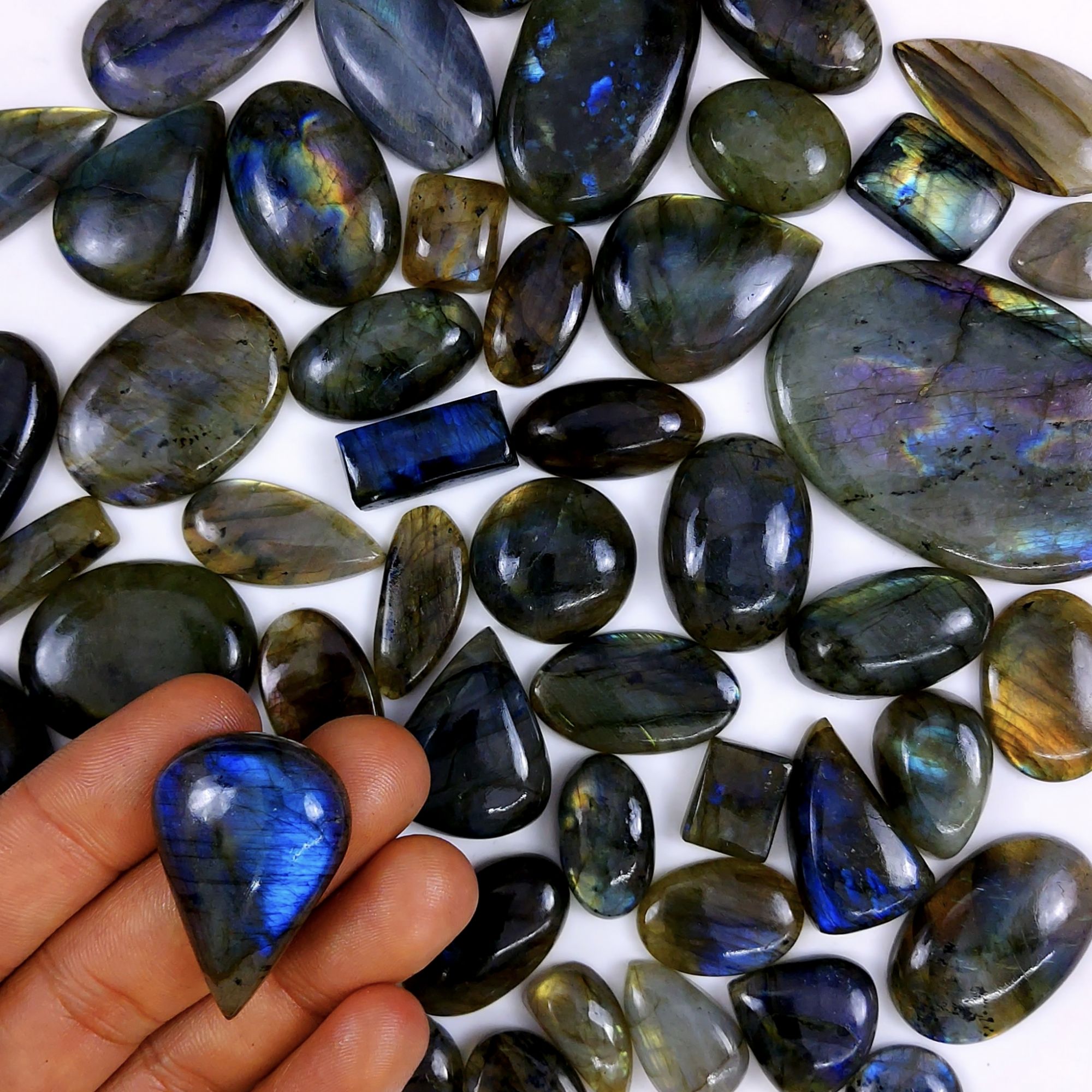 50pc 1728Cts Labradorite Cabochon Multifire Healing Crystal For Jewelry Supplies, Labradorite Necklace Handmade Wire Wrapped Gemstone Pendant 60x45 20x16mm#6373