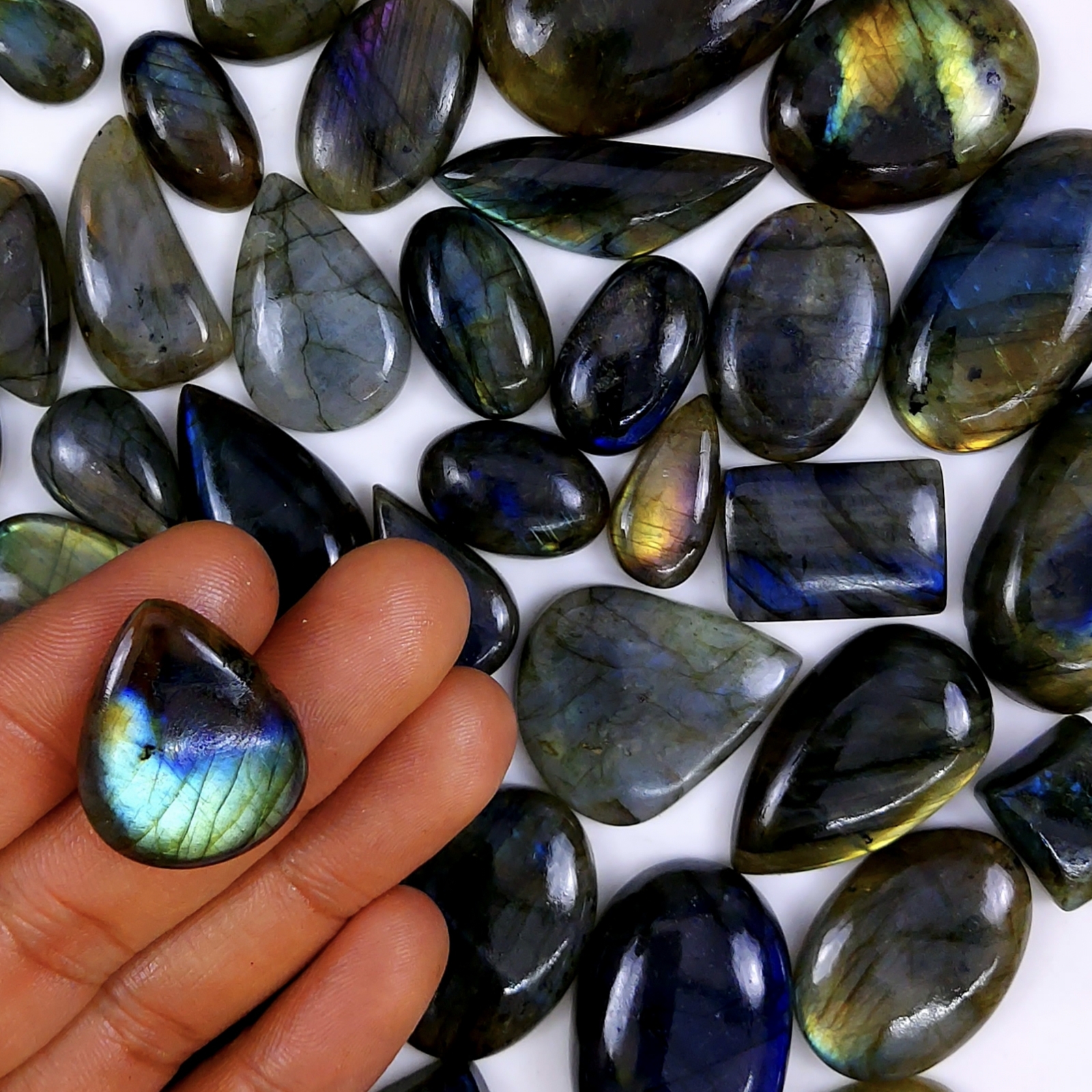 47pc 1662Cts Labradorite Cabochon Multifire Healing Crystal For Jewelry Supplies, Labradorite Necklace Handmade Wire Wrapped Gemstone Pendant 46x35  22x14mm#6379