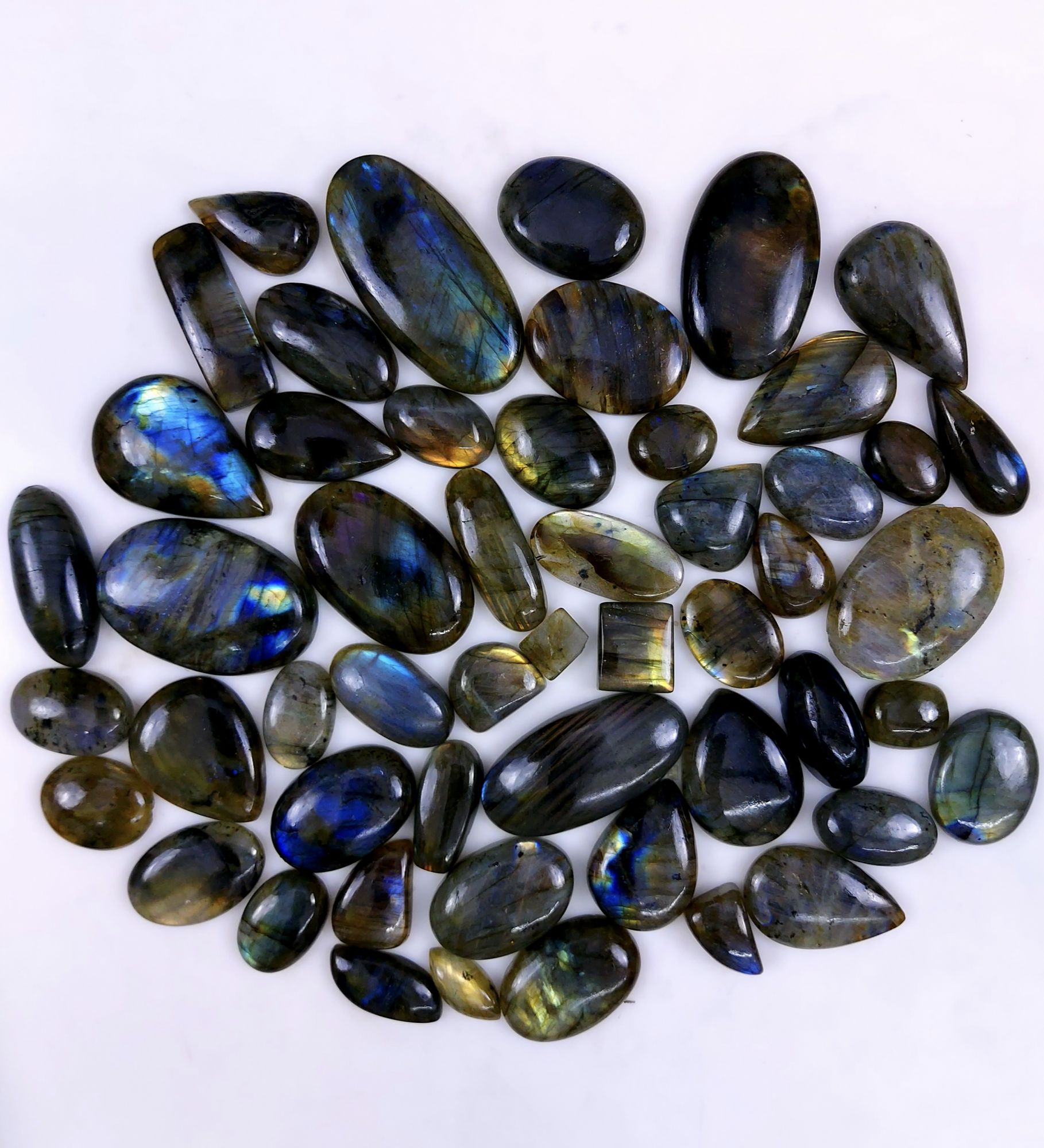 52pc 1683Cts Labradorite Cabochon Multifire Healing Crystal For Jewelry Supplies, Labradorite Necklace Handmade Wire Wrapped Gemstone Pendant 52x26 18x10mm#6382