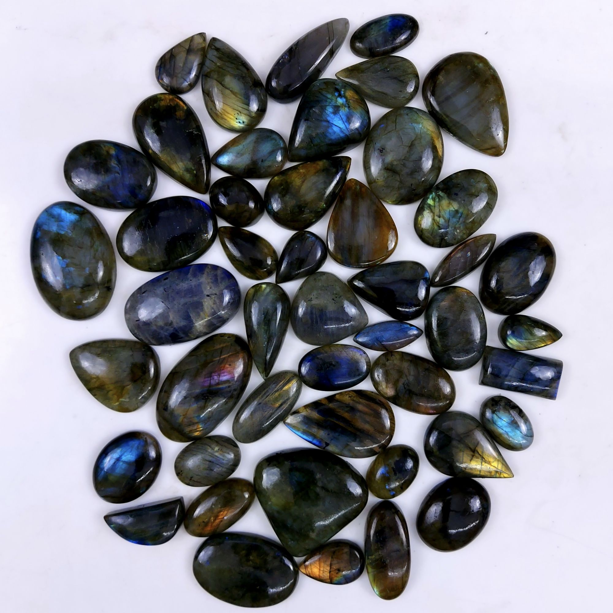 52pc 1683Cts Labradorite Cabochon Multifire Healing Crystal For Jewelry Supplies, Labradorite Necklace Handmade Wire Wrapped Gemstone Pendant 52x26 18x10mm#6382